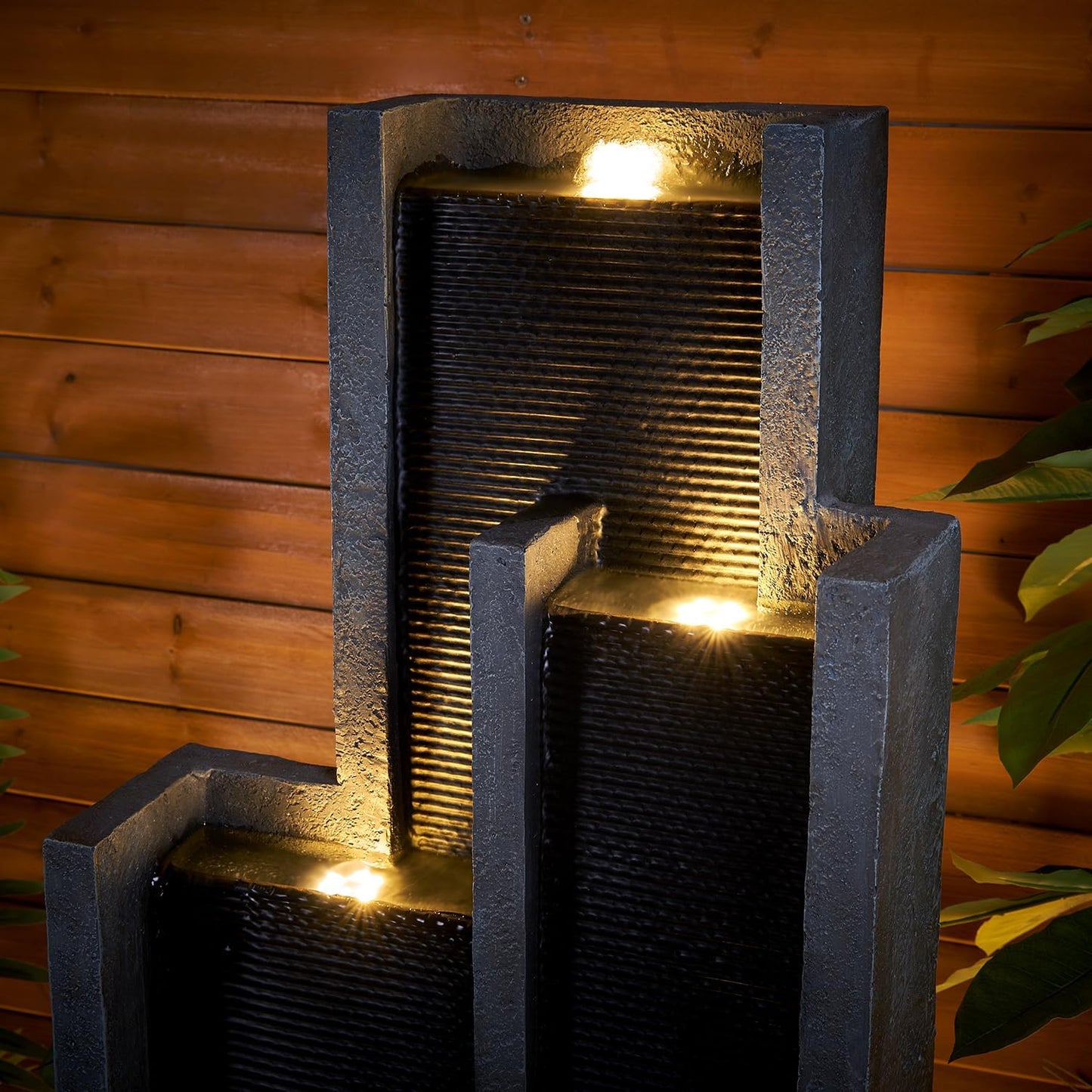 SunJet 5-Tier Modern Water Fountain, Indoor/Outdoor Resin Water Fountains with Soothing Water Sounds & Warm LED Light, Perfect for Garden, Patio, Home & Office, 16.9" L x 9.8" W x 50.7" H