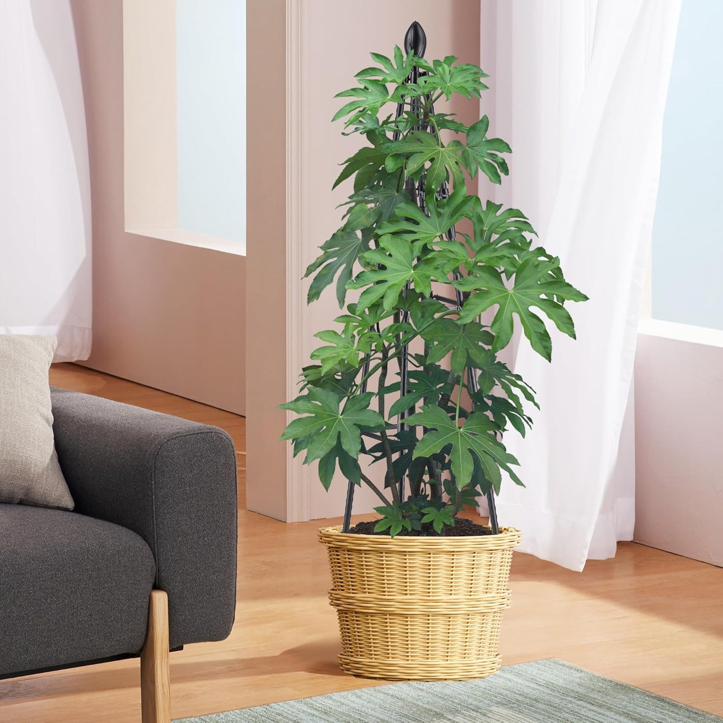 4 Ft Tower Obelisk Trellis for Potted Climbing Plants, Garden Trellis Rustproof Plastic Coated Metal Plant Support for Vegetables, Vines and Rose Bushes