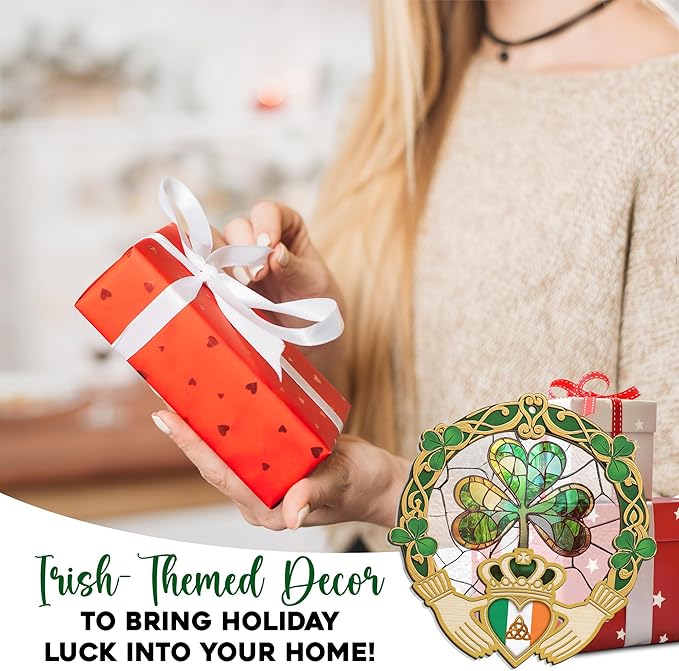 Irish Gifts, Shamrock Decorations - St Patricks Day Decor, Birthday, Christmas, Good Luck, Irish Gifts for Women Men, Claddagh, Celtic Home Decor - Window Suncatcher Hanging Decorations 12 in