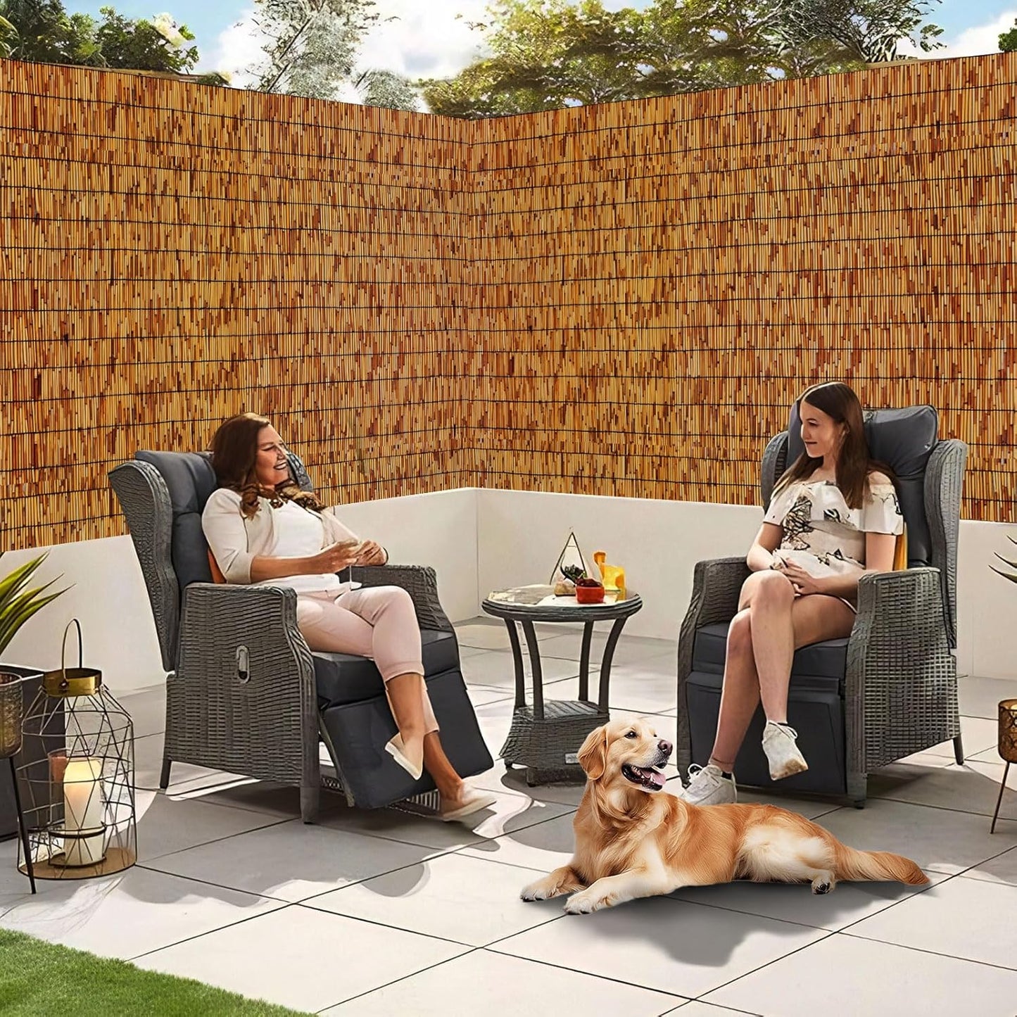 Reed Fencing Rolls,Patio Privacy Screen,Decorative Bamboo Fence Rolls for Patio Balcony Garden Backyard Outdoor,5x16FT(2Pcs)