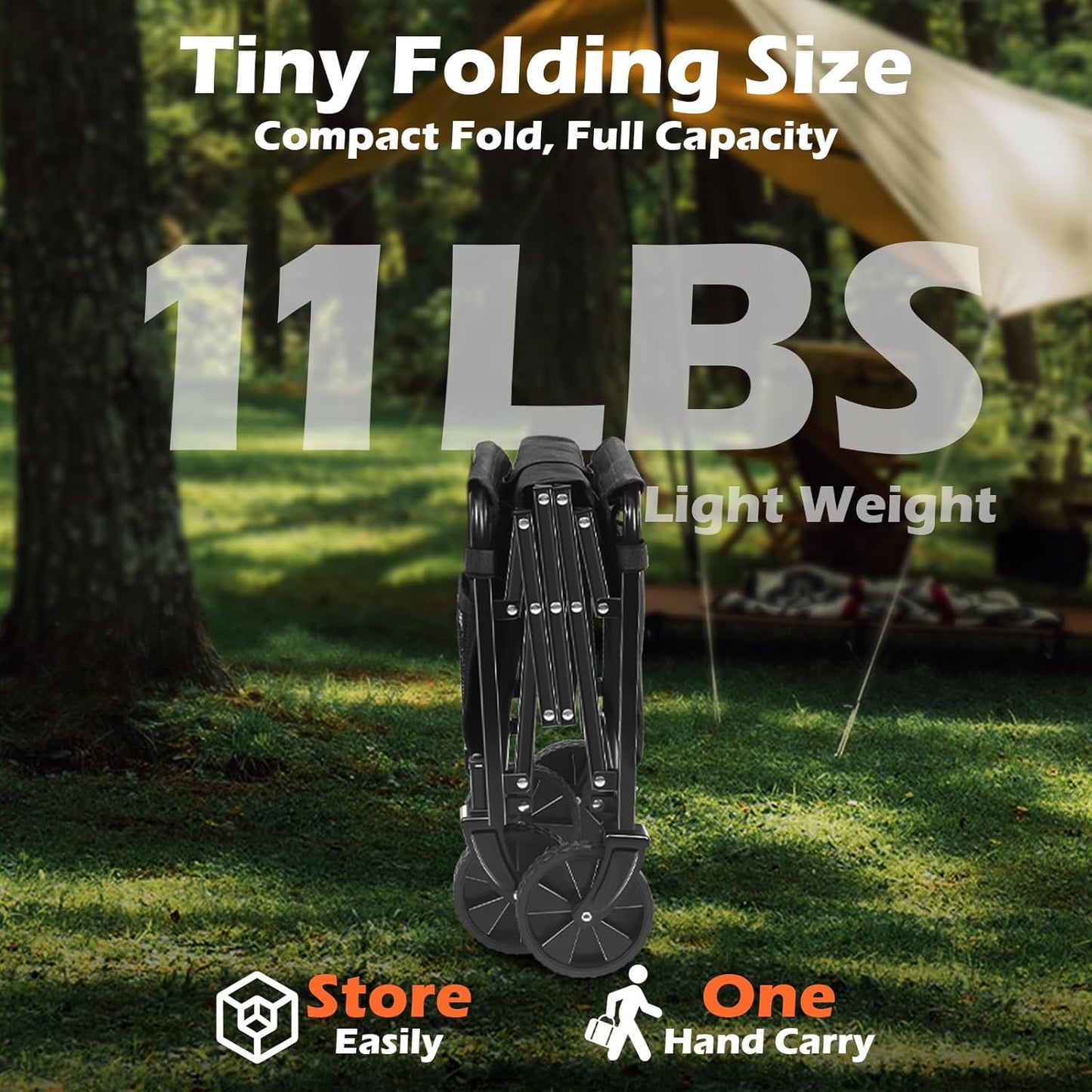 Wagons Carts Foldable, Collapsible Wagon, Foldable Wagon Cart with Wheels, Folding Wagons for Beach Camp Sports Garden, 2 Cup Holders/Lightweight Portable/Black/360 LBS