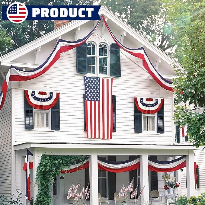 4Pack American Bunting Flag 2" x 20Ft Red, White & Blue Stripe Banner USA Patriotic Bunting Flags 4th of July Decoration for Outside Porch
