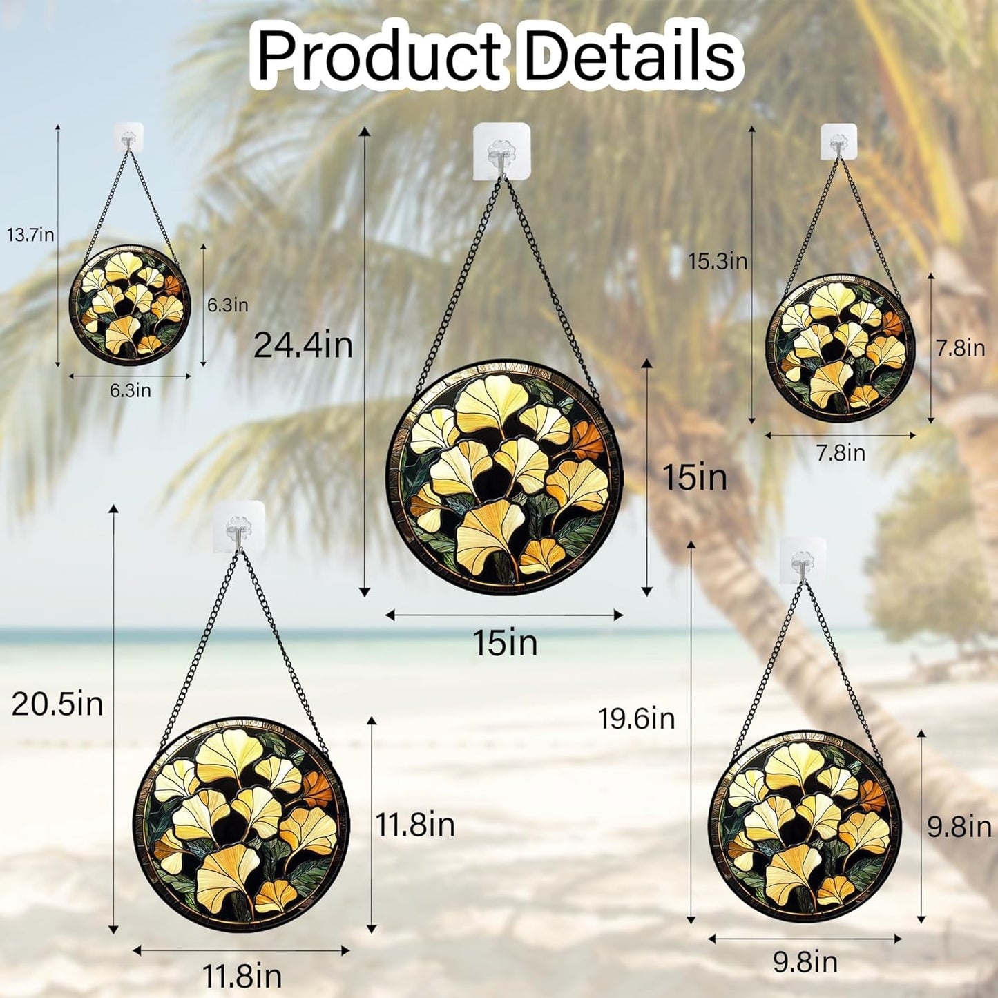 Stained Glass Window Hanging - Ginkgo Leaf Suncatcher for Doors Garden Patio Retro Fall Decor Sun Catchers Christmas Mother's Day Birthday Gifts for Women Men Mom Nana Friend 7.8 in