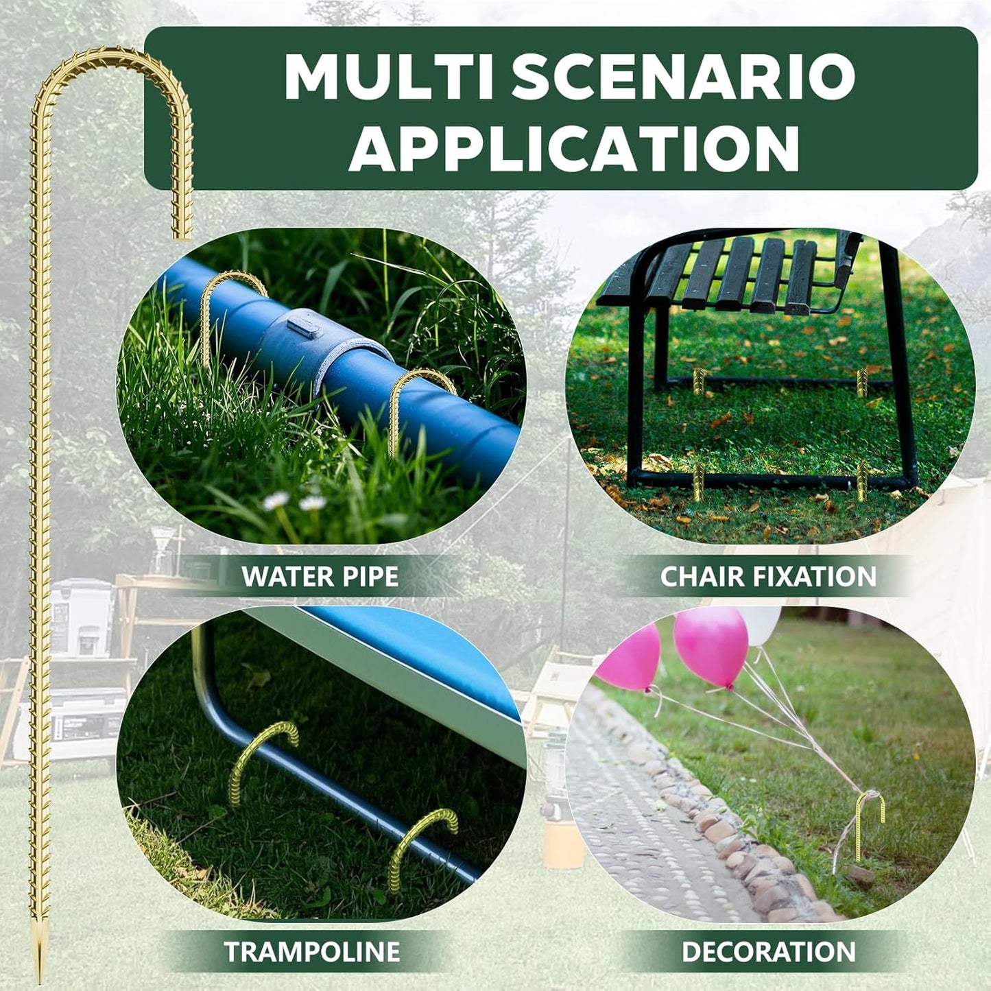 30 Pieces 12 Inch Long 1/4In Diameter Heavy Duty J Hooks,Heavy Duty Rebar Metal Fence Ground Garden Tent Stakes,Ground Spikes Anchors for Fencing,Outdoor Chicken Wire Trellis Stakes,Anti-Rust Golden