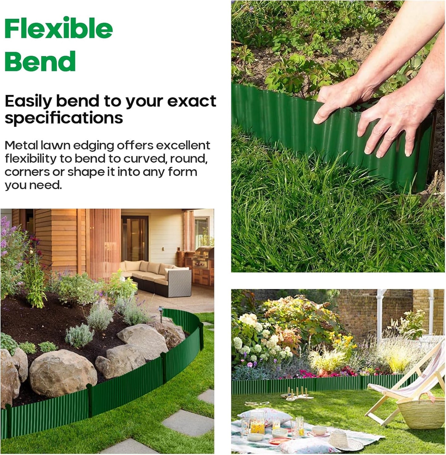 Corrugated Metal Garden Edging,Sturdy Tall Landscape Edging Borders with 6pcs Anchor Stakes, Perfect DIY for Flower Beds, Lawn and Pathway,Tree Surrounds,Paver Edges (Green 6"×20FT)