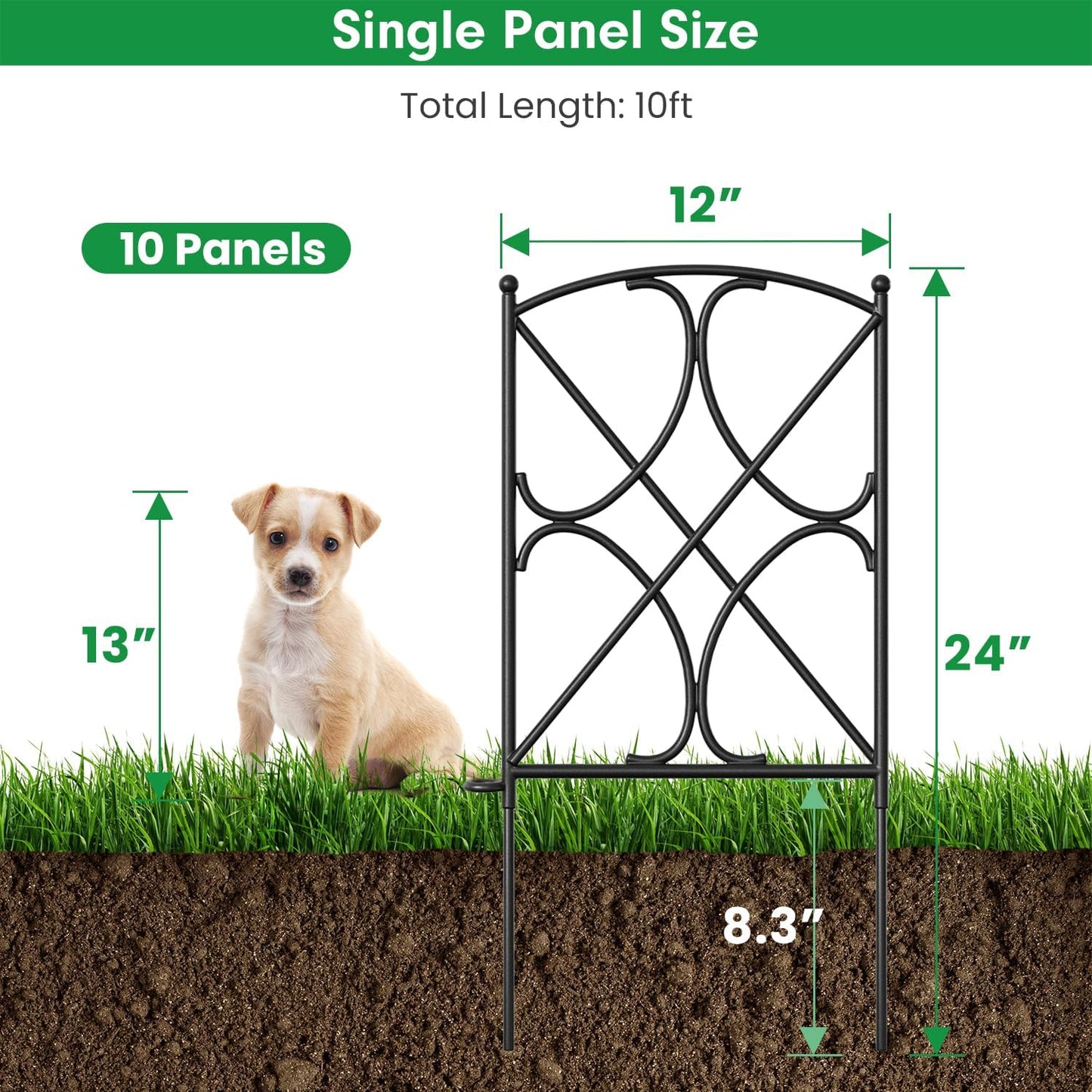 AMAGABELI GARDEN & HOME 10 Panels 24in(H)×10ft(L) Decorative Garden Fences and Borders for Dogs Rustproof Metal No Dig Fence Panels Garden Edging Border for Animal Barrier Flower Beds Yard Patio
