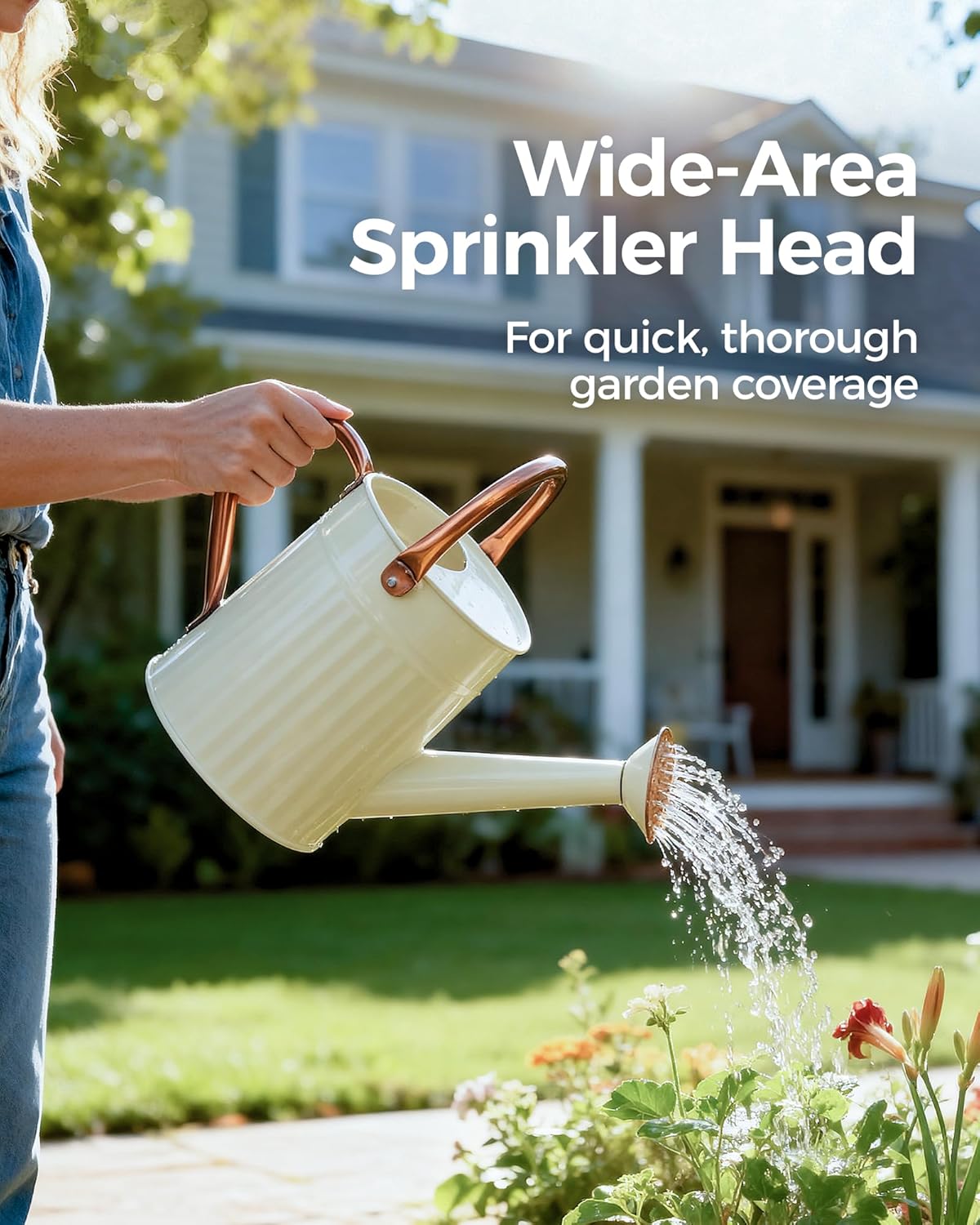 Bamworld Watering Can for Indoor Outdoor Plant Metal Watering Can with Removable Spout Embossd Design Plant Watering Devices Stainless Steel 1/2 Gallon Watering Cans Perfect Home & Garden Décor Creamy