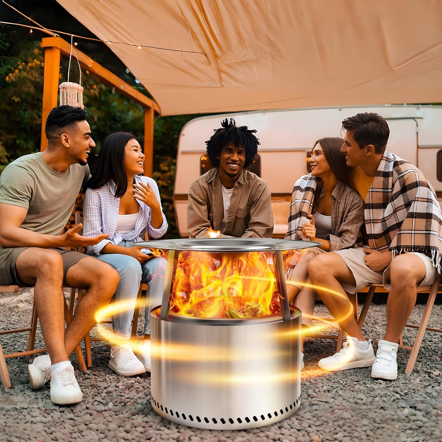 HGD 19.5" Smokeless Firepit with Heat Deflector, Stainless Steel Wood Burning Fire Pit for Friends & Family Gatherings, Secondary Combustion Outdoor Patio Stove for Garden BBQ & Bonfire