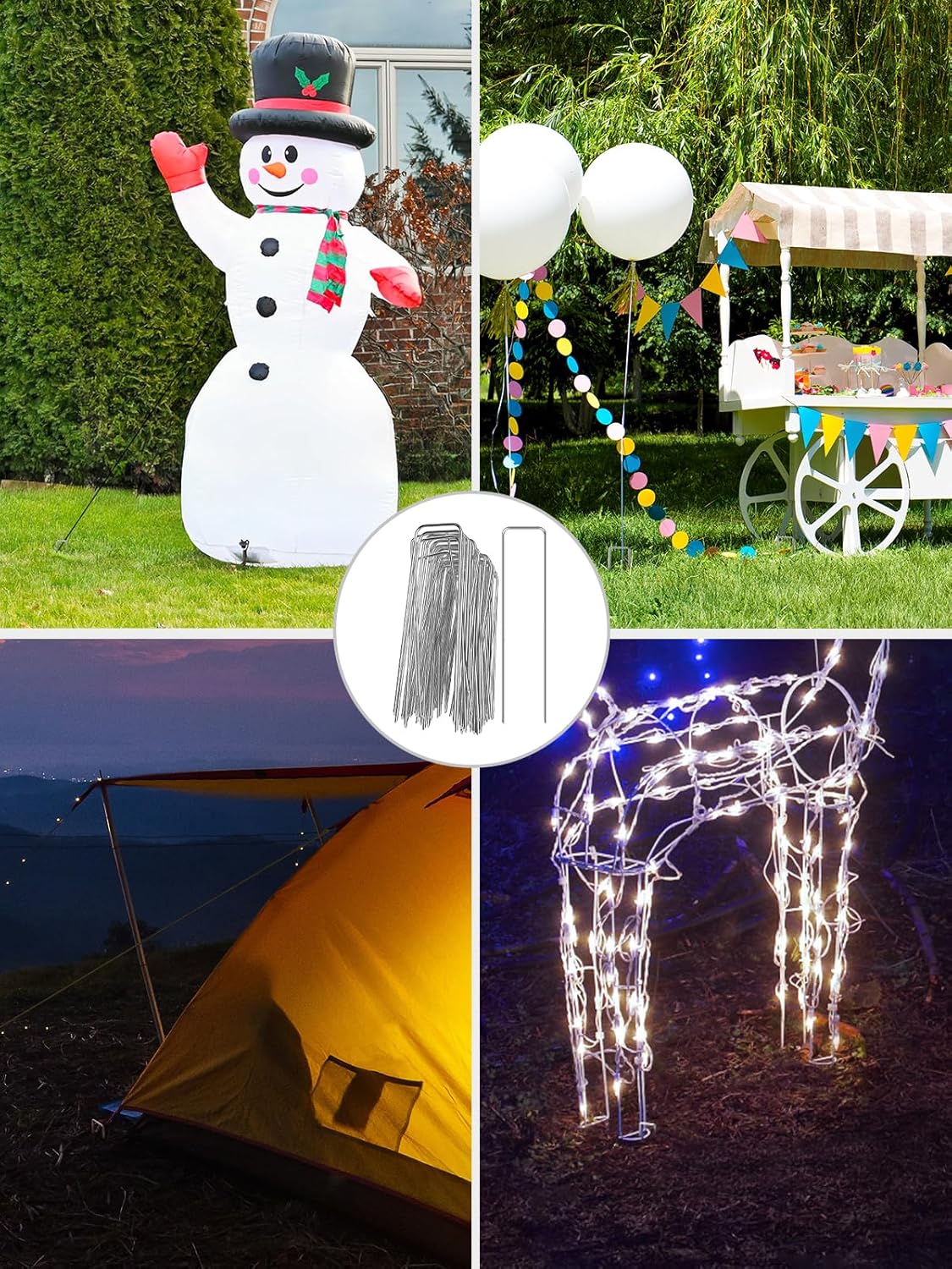 GROWNEER 8 Inch 50 Pack Landscape Staples Heavy Duty 11 Gauge Galvanized Steel Garden Stakes Securing Pegs for Securing Weed Fabric Landscape Fabric Netting Ground Sheets and Fleece