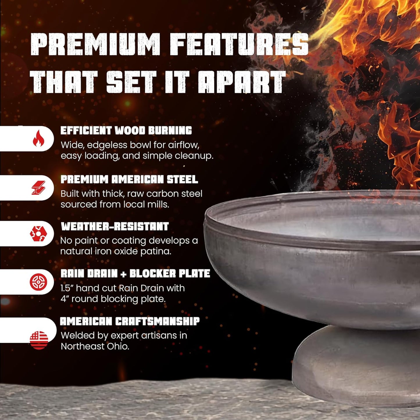 Patriot Fire Pit – Ohio Flame Wood Burning Outdoor Fire Pit - 36" Diameter (Made in USA)