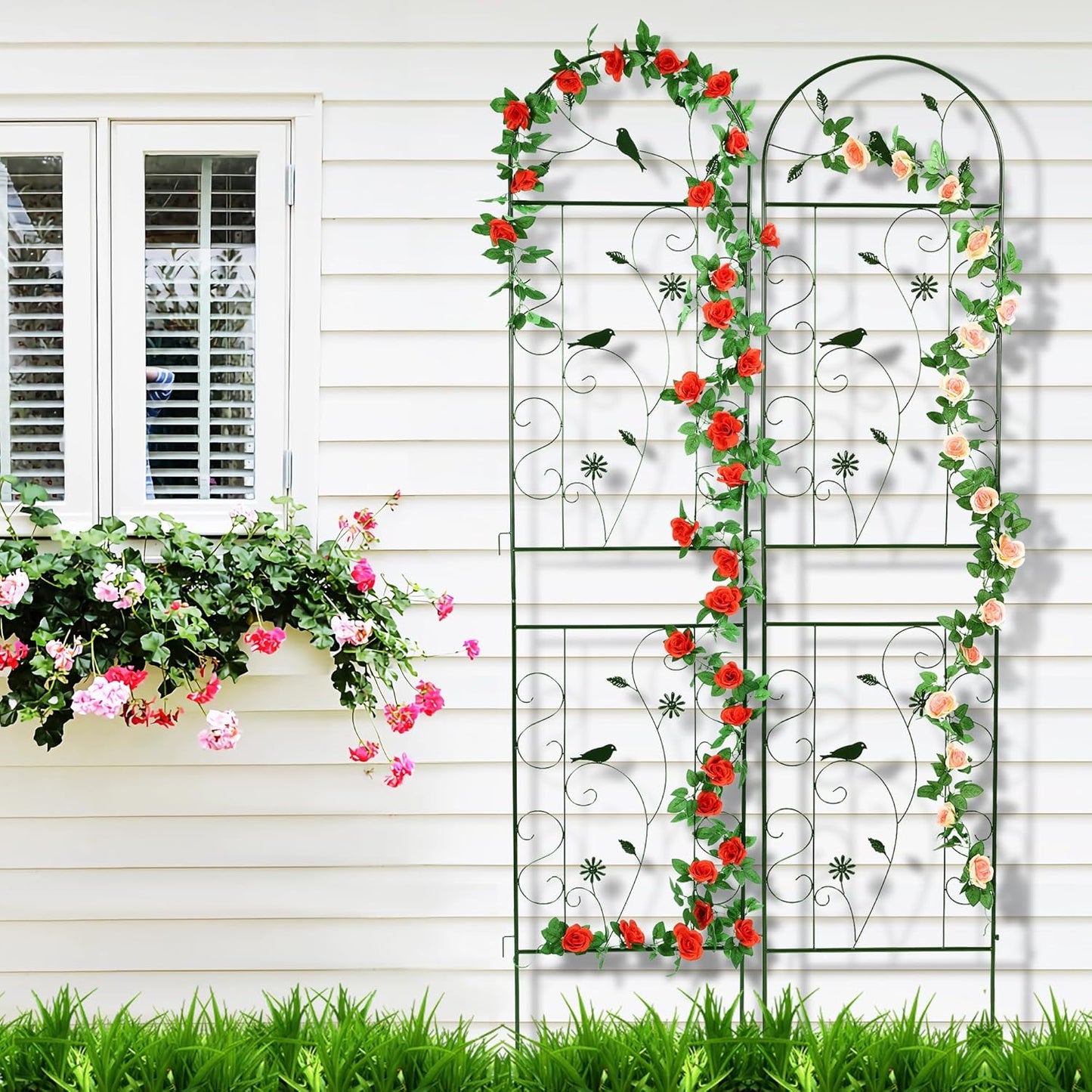 Metal Garden Trellis for Climbing Plants, 2 Pack 86.5" x 19.7" Black Plant Trellis Outdoor, Clematis Rrellis Outdoor, Arched Decoration Suitable for lawns, Gard