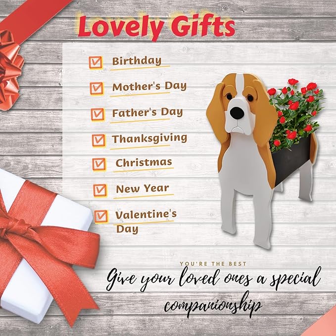 Beagle Dog Planter Plant Pots,Cute Garden Dog Flower Planter,Dog Planters Birthday Gifts for Women,Office,Indoor/Outdoor Decor(9.45 * 6.77 * 13.46in)
