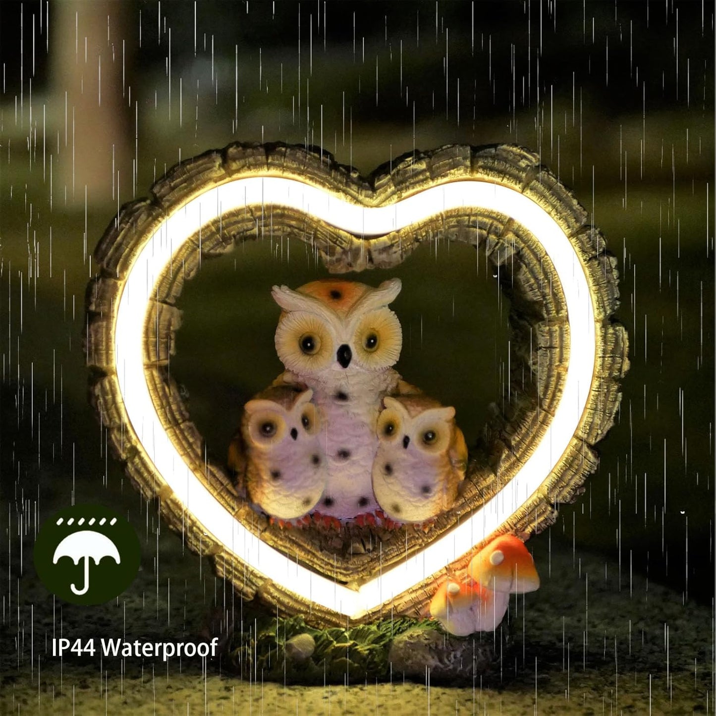 Solar Owl Garden Statue, Outdoor Waterproof Handmade Resin Statue,Garden Sculpture with Solar LED Lights, Warm Owl Statue Decoration, Suitable for Roads, Yards, lawns (Warm Owl Family)