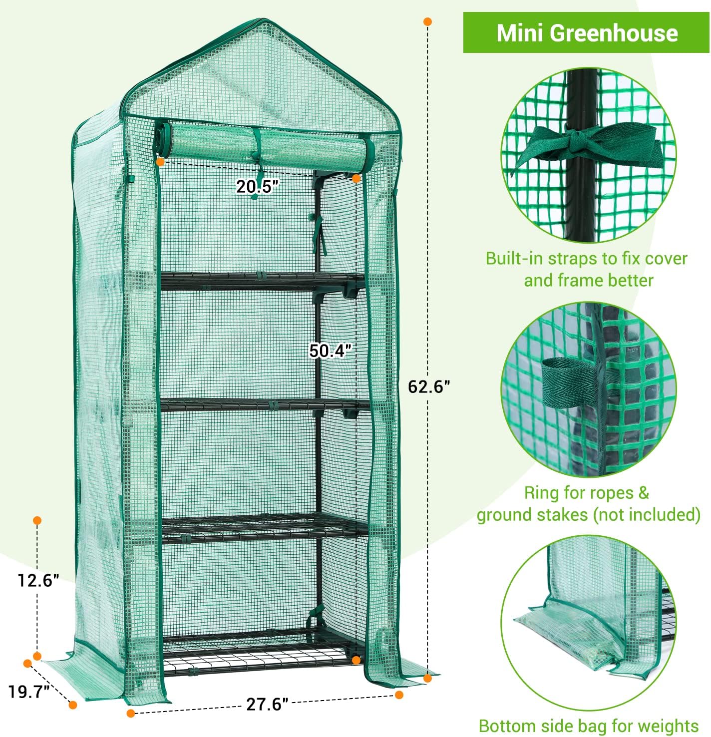 Mini Greenhouse with Screen Roof, Ohuhu Upgraded Portable 4 Tier Small Greenhouses for Outdoors Indoor with Reelable Door, Heavy Duty Plastic Green House for Outside Garden Patio Yard Porch Balcony