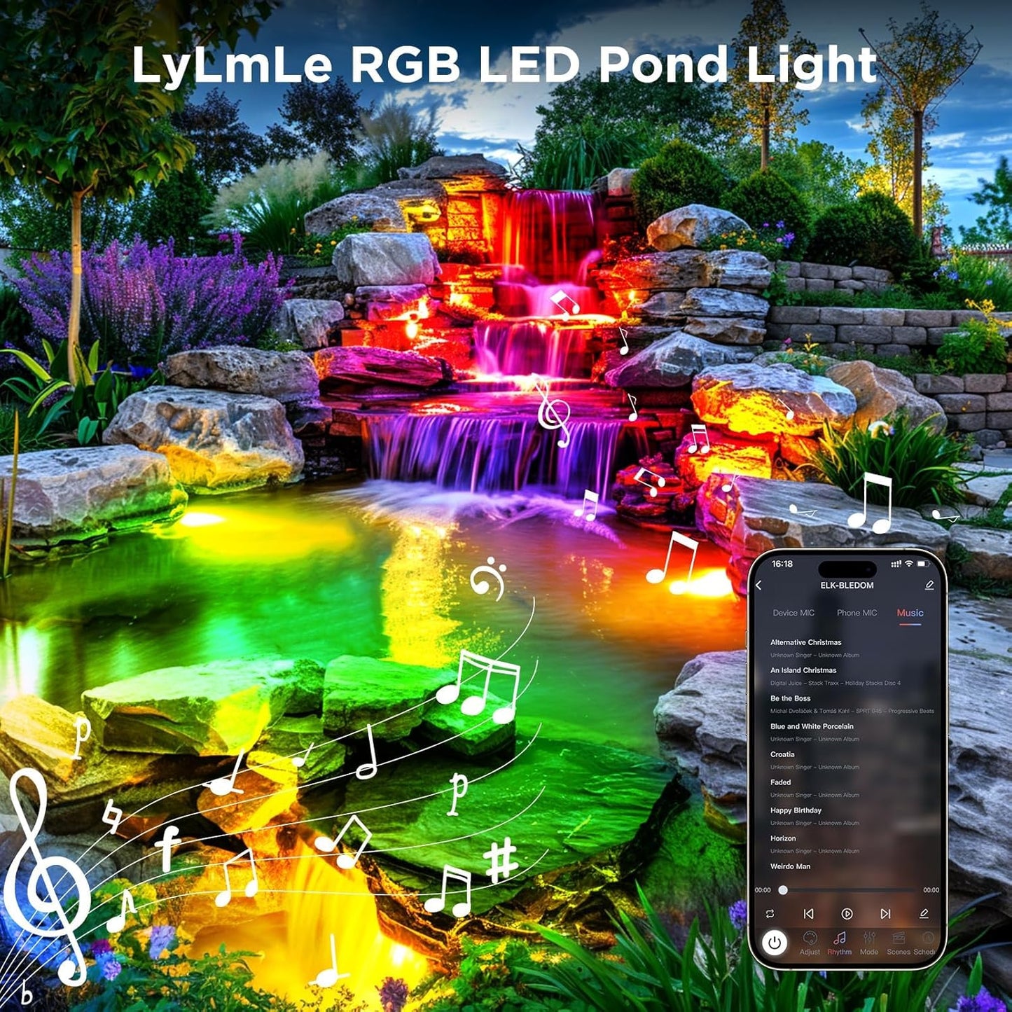 LyLmLe LED Pond Lights with APP Control, 6W SS316 Stainless Steel RGB Underwater Fountain Light with 12V Transformer, IP68 Waterproof Outdoor Underwater Lights for Pond Waterfall, Black Wire(4-Spots)
