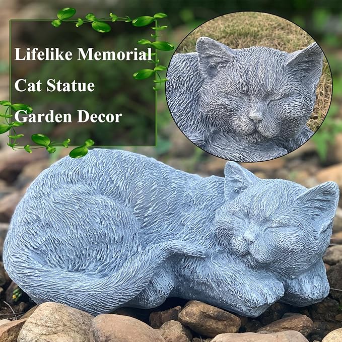 Cat Memorial Stones Garden Decor Statue Outdoor Statues, Cat Figurines Garden Sculpture Garden Decoration, Sleeping Tabby Decor for Patio, Porch and Lawn, Housewarming Gift for Mom
