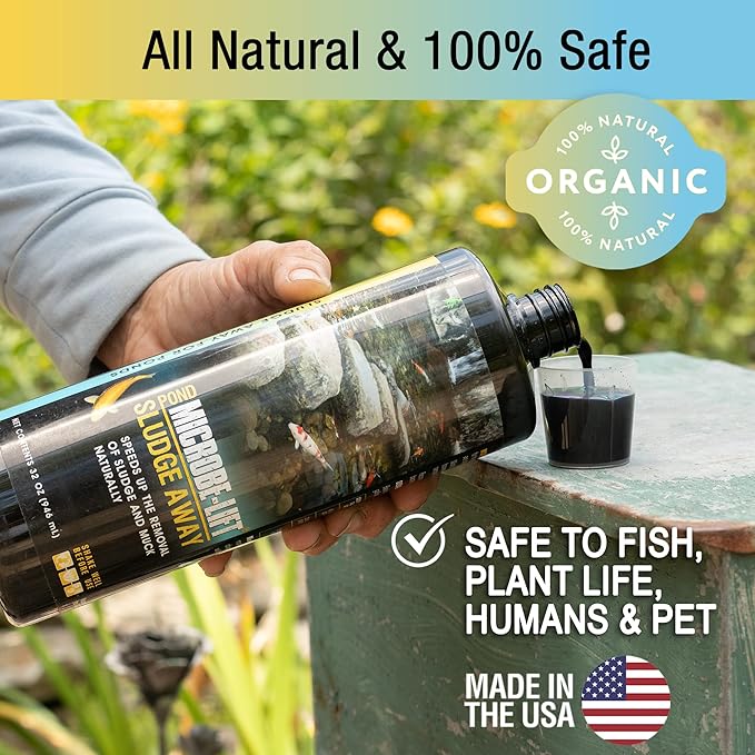 MICROBE-LIFT MLXSAQ Sludge-Away Pond and Outdoor Water Garden Sludge and Muck Remover, Safe for Live Koi Fish, Plant Life, and Decor, 32 Ounces