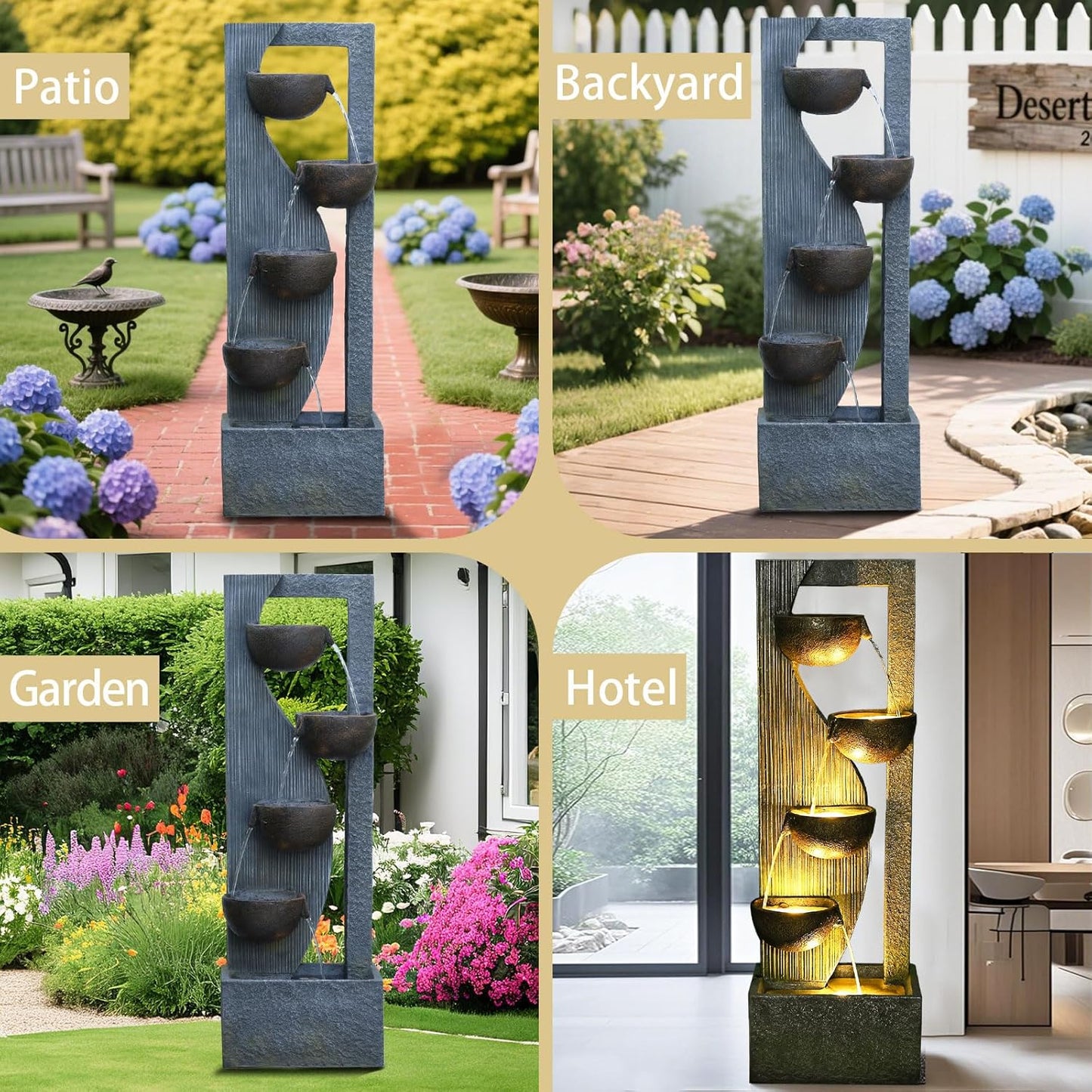 Outdoor Waterfall Fountain 5 Tier Tall Design 49.2 Inch Water Fountain with LED Lights and Pump Decorative Water Feature for Garden Patio Backyard