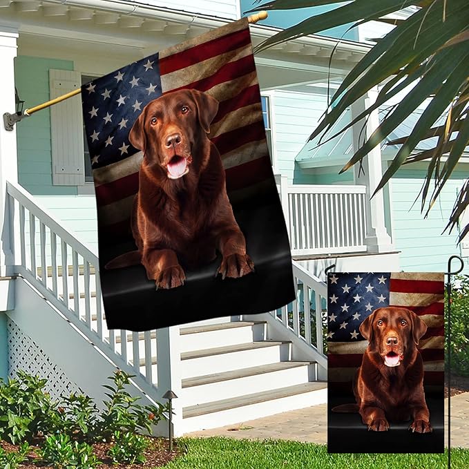 FLAGWIX Patriot American Dog Flags - Chocolate Labrador American Double Sided Flag - 4th of July Decorations for Home, Outside, House Flag 30x40 Heavy Duty Canvas, Decorative Indoor Outdoor Flag
