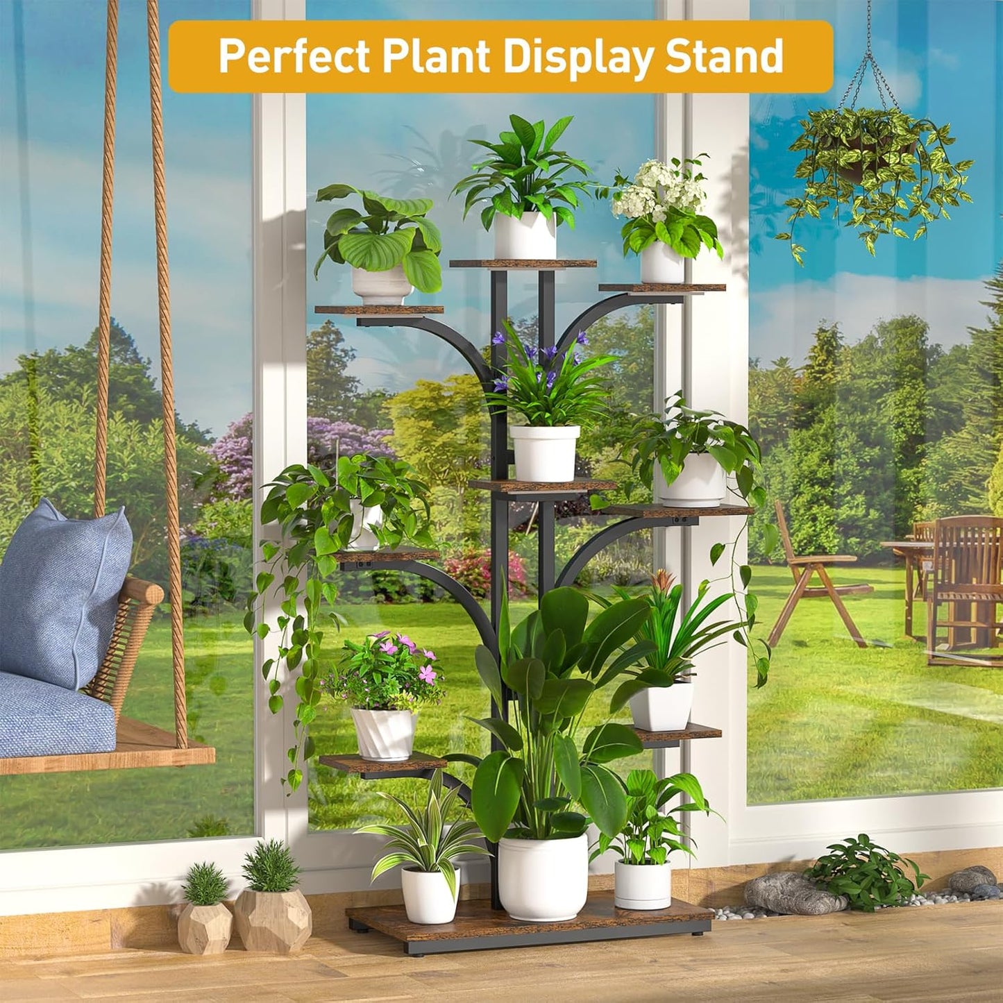 XCSOURCE Plant Stand Indoor with Grow Light, 9-Tiered Plant Shelf Display Rack Holder, Flower Stand for Multiple Plants, Living Room, Garden, Patio
