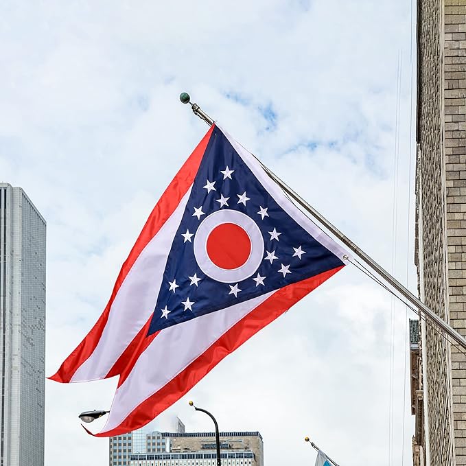 Ohio State Flag 5x8 Ft, Deluxe Embroidered Heavy Duty Polyester Durable OH Outside Flags, Indoor/Outdoor, Sewn Stripes and Brass Grommets