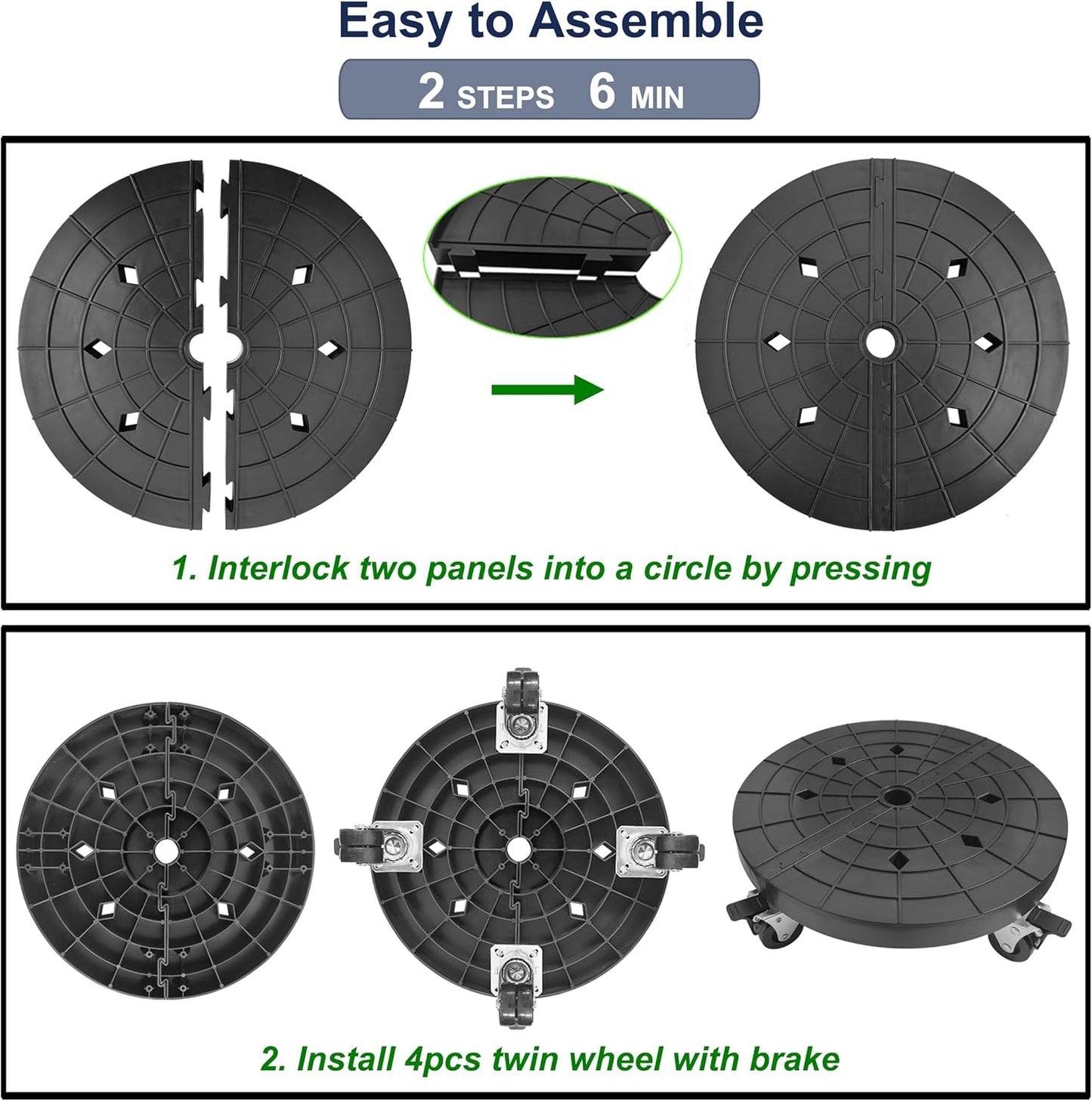 14 Inch Plant Caddy with Wheels Outdoor Indoor, Rolling Plant Stand for 400lb Heavy Duty Flower Pots, Round Plant Rollers Lockable Potted Planter Dolly, Black