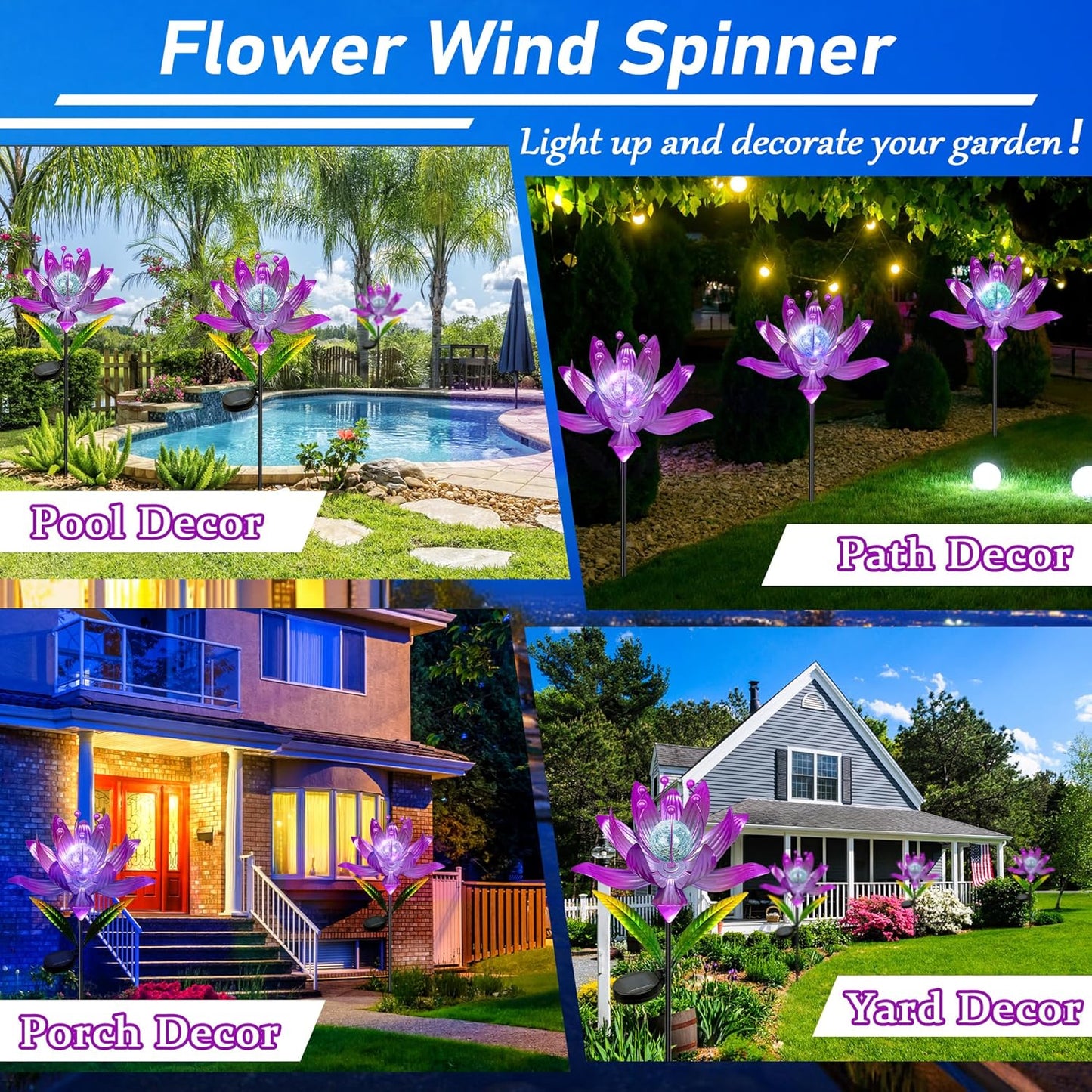 Wind Spinners Outdoor, 38 Inch Metal Wind Spinner Yard Art with Stake, Colorful Solar Windmill for Yard and Garden Lawn Patio Farmhouse Decor (Pink)