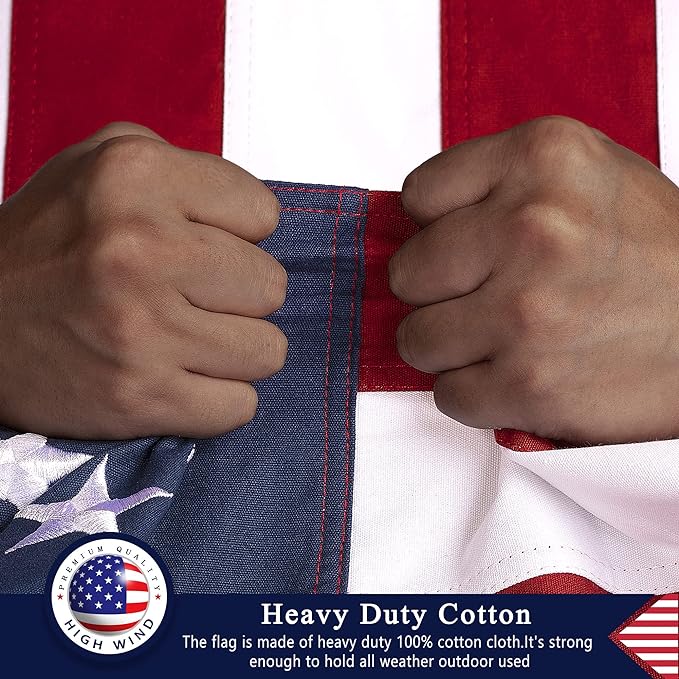 This Folded Memorial Flag American US Cotton Flag 5x9.5 FT Premium 100% Cotton For Veteran, Embroidered Stars, Sewn Stripes, 4 Rows of Lock Stitching, Brass Grommets USA Burial Casket Flags