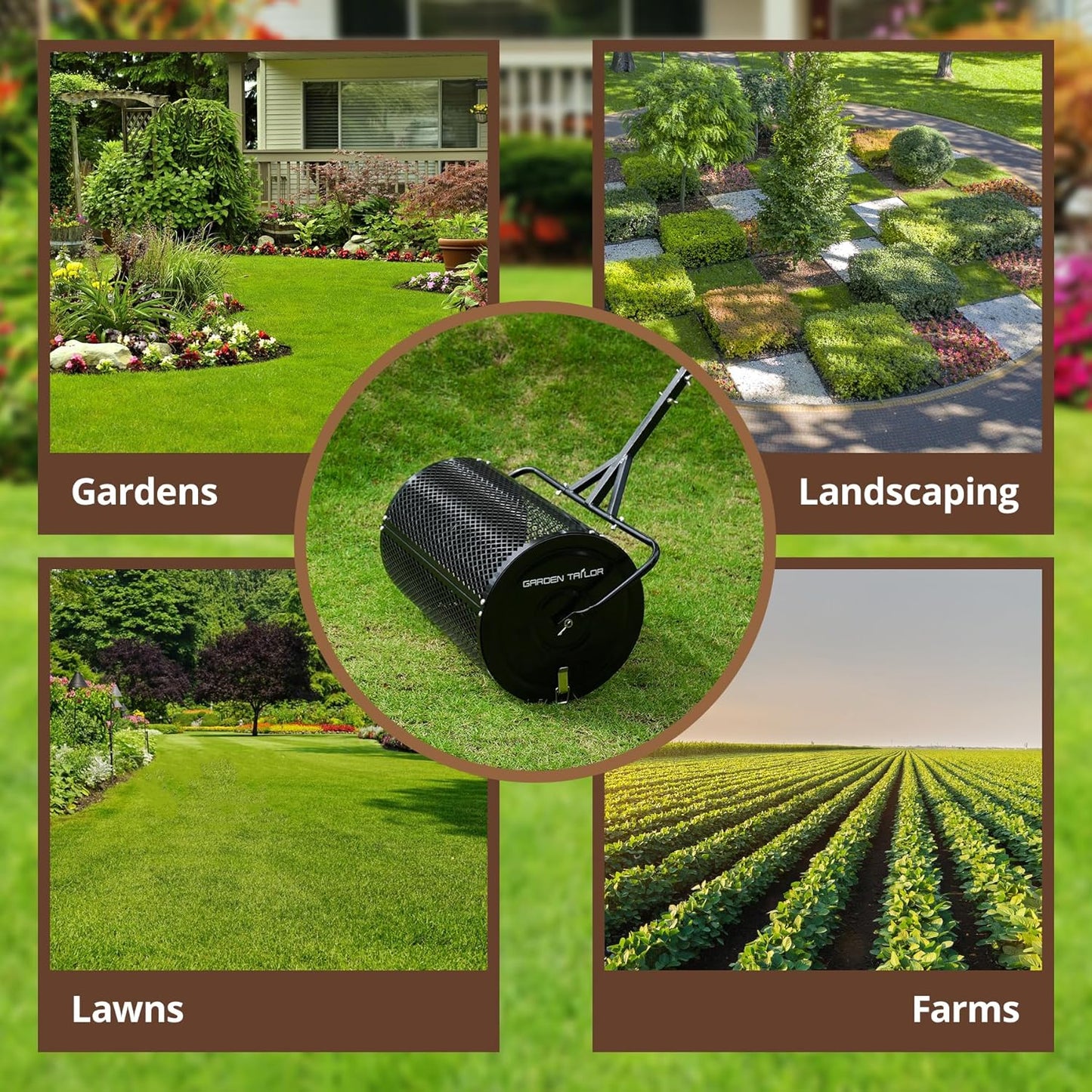 Compost Spreader 24 Inch Peat Moss Spreader with Installation Support Accessories, Metal Mesh Roller Lawn Spreader for Top Soil, Manure, Mulch, Top Dressing - Garden spreaders for lawns