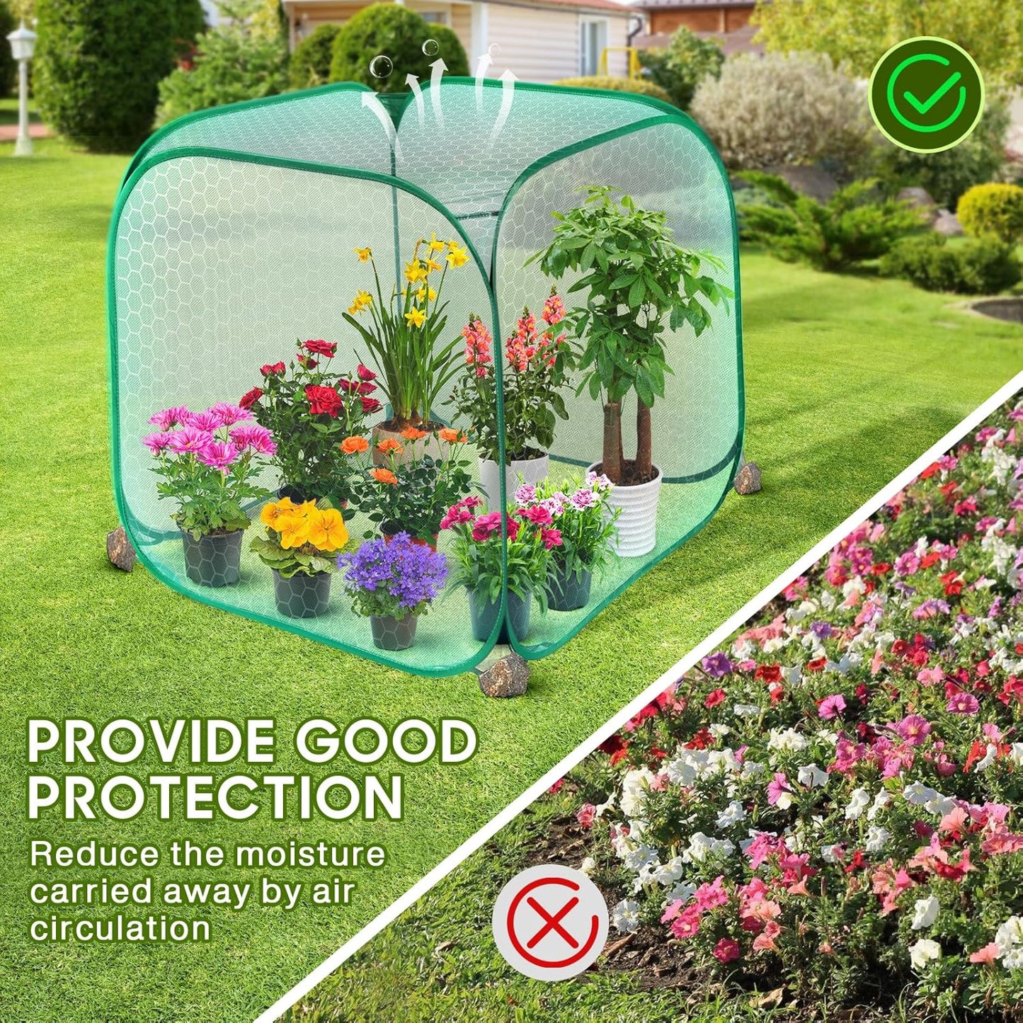 MIAOKE Pop Up Mesh Plant Cover, 35.4x35.4x38.2 Inch No Build Garden Netting Protection Against Insects, Raised Bed Cover for Barrier Against Insects for Vegetable Plant Fruit Animals