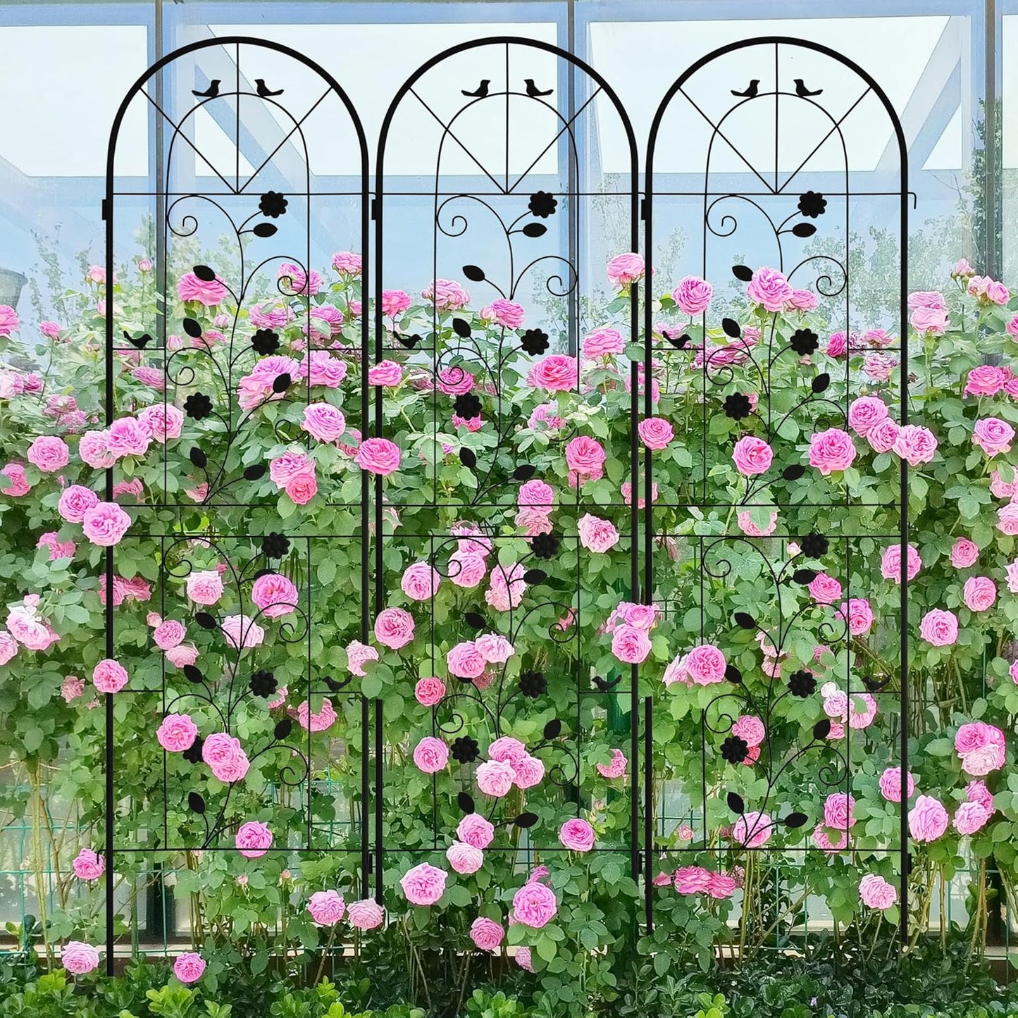 LZRS 4 Pack Rustic Iron Arch Decoration Garden Trellis with Black Metal Coating – Perfect for Supporting Climbing Plants Outdoor, Roses, Vines, Flowers, and Vegetables.