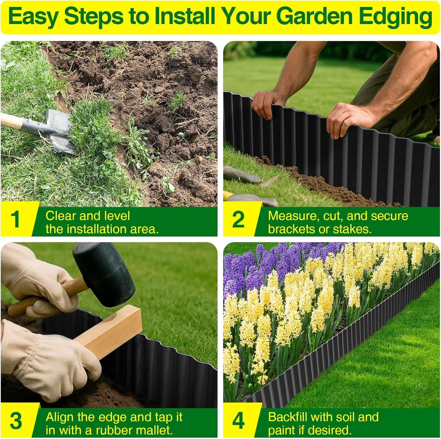 MIXC Corrugated Metal Garden Edging, Landscape Border for Lawn, Flower Bed & Paver (Black, 6 Inch × 25FT)