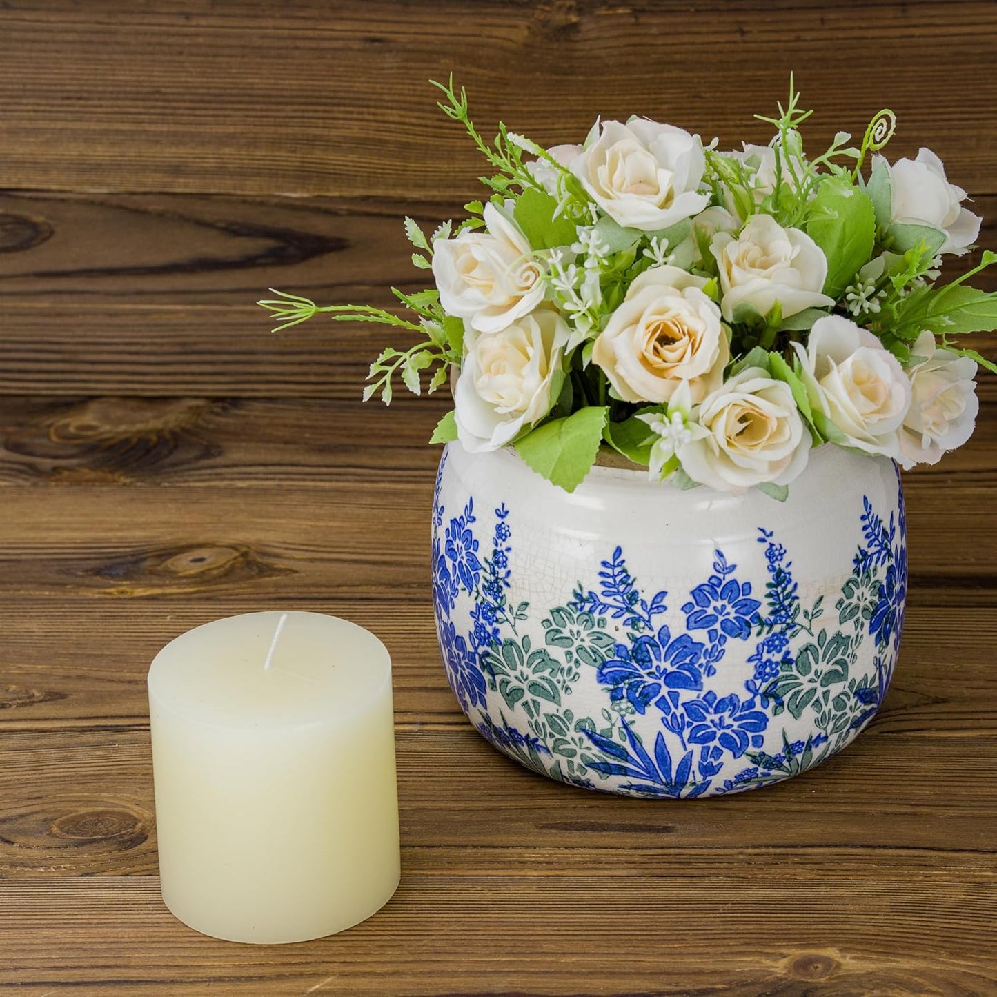 Vintage Ceramic Ice Crack Flower Pot with Drainage Holes, Country Rustic Planters for Indoor and Outdoor,Tuscan Decor,Home,Living Room, Garden Decor, Gardening Gift (Art Deco)