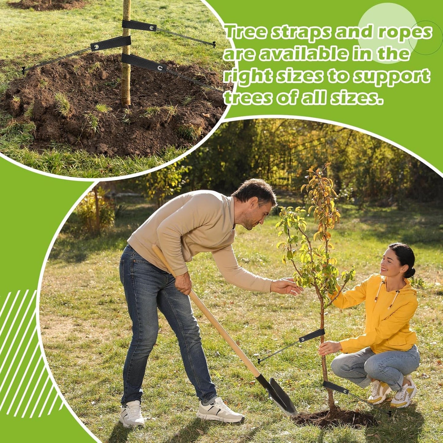 Sintuff 9 Set Heavy Duty Tree Stake Kit 15.75 Inches/ 40 cm Tree Straps for Staking and 13.12 ft/ 4 m Dock Lines Rope for Support Anchoring Home Leaning Plant Straightening Garden Tent (Black)