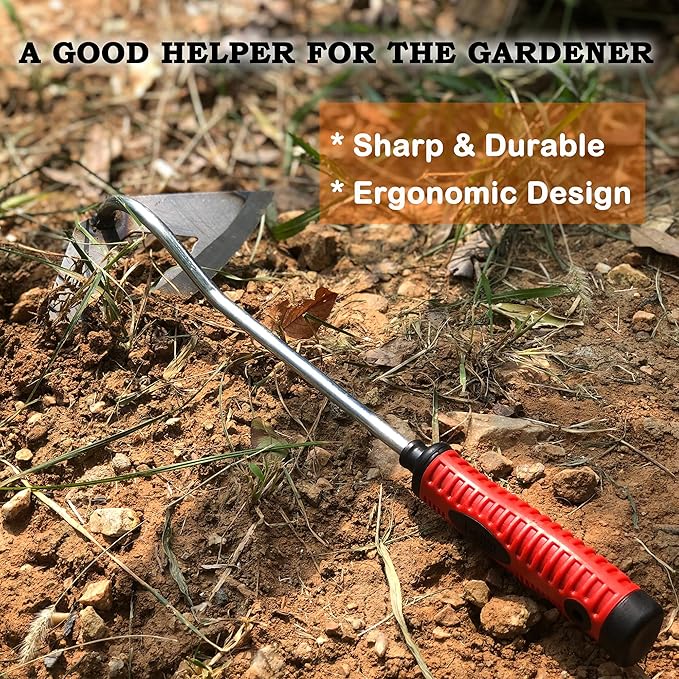 SHANFEEK Weeding Hoe Gardening Hand Tools Hollow Hoe for Weeding 15-Inch Weed Removal Tool for Yard with Rubber Non-Slip Handle(Hollow)