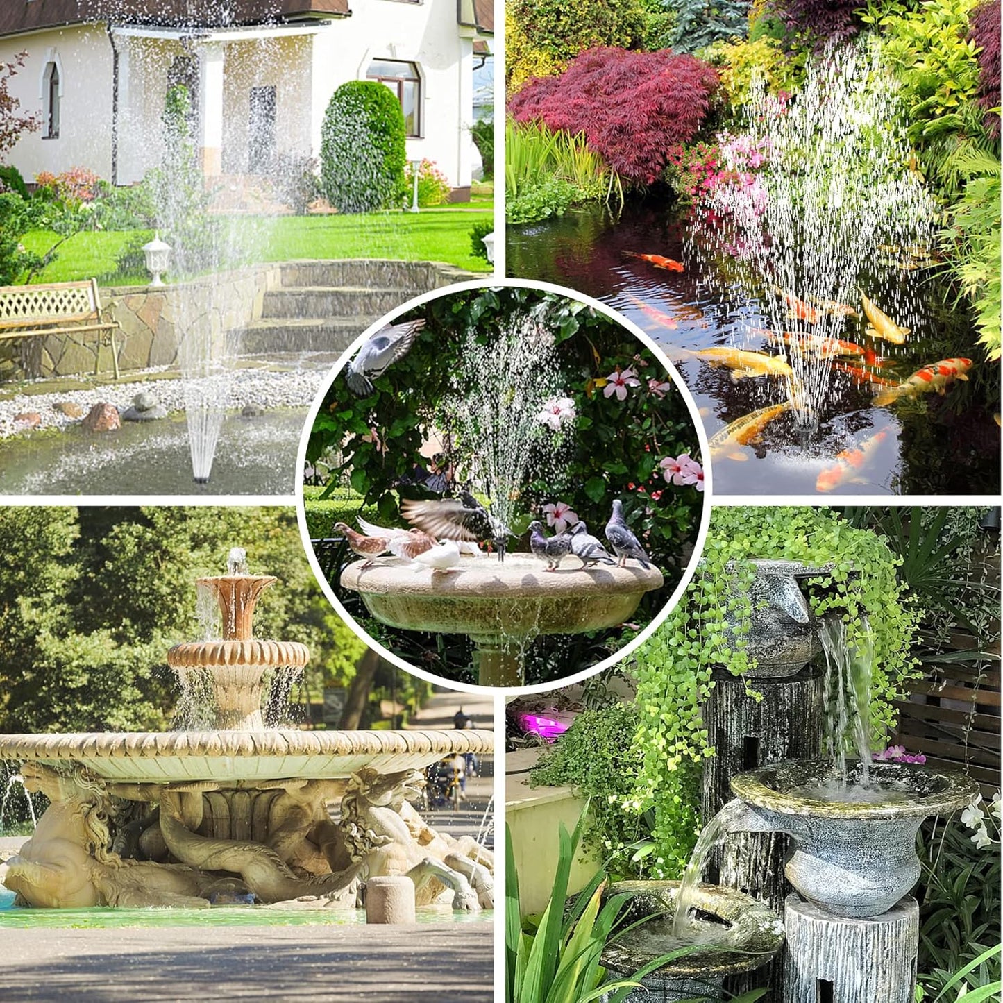 Solar Fountain Pump, 25W Solar Pond Pump 450GPH Solar Powered Water Fountain with 16.5Ft Extendable Power Cord, 4 Style Sprayers and Barrier Bag for Ponds, Water Features