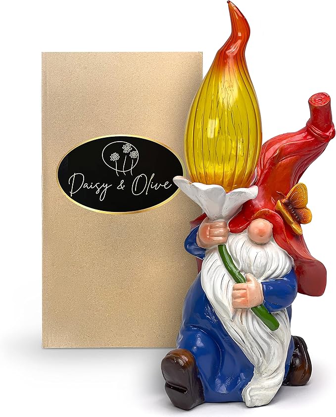 Daisy & Olive | Garden Gnome, Solar Large Gnomes, Outdoor Decorations for Patio, Solar Garden Gnomes Outdoor, Garden Gnome Gifts, Outdoor Garden Decor, Sister Gift | Gift for Women| Yard Decor.