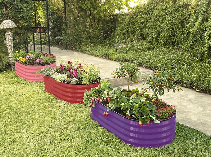 Galvanized Raised Garden Beds Outdoor // 4×2×1 ft Planter Raised Beds for Gardening, Vegetables, Flowers // Large Metal Garden Box (Red) // Patented Tool-Free Design