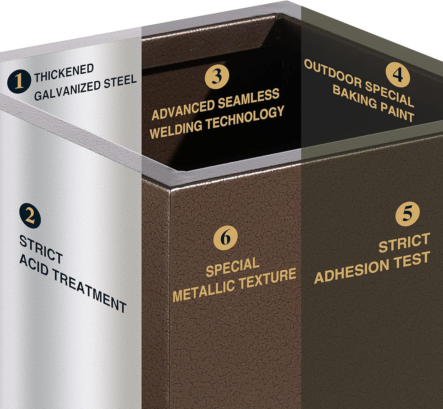 Metallic Heavy Tall Outdoor/Indoor Planter Box 14Lx14Wx30H Inches, Rectangular Tall Planter, Large Flowerpot, 25 Pounds, Espresso, No Assembly Required 1 Pack