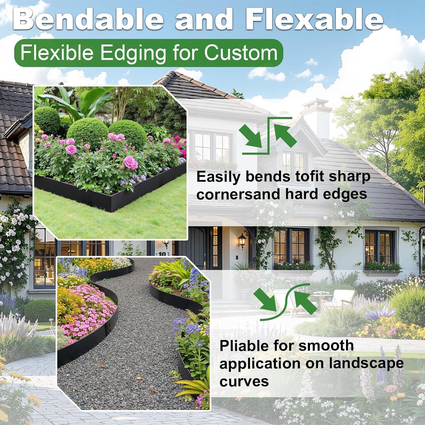 Steel Landscape Edging 6-Pack, 8" H X 40" L Bendable Metal Edging for Landscaping, No-Dig Metal Landscaping Edging for Yard, Lawn Edge, Pathway & Flower Beds (20Ft Total)