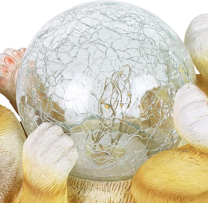 Exhart Garden Sculpture, Solar Cat Garden Statue with LED Light Crackle Ball, Outdoor Garden Decoration, 10.5 x 7.5 Inch, Multicolor, Resin