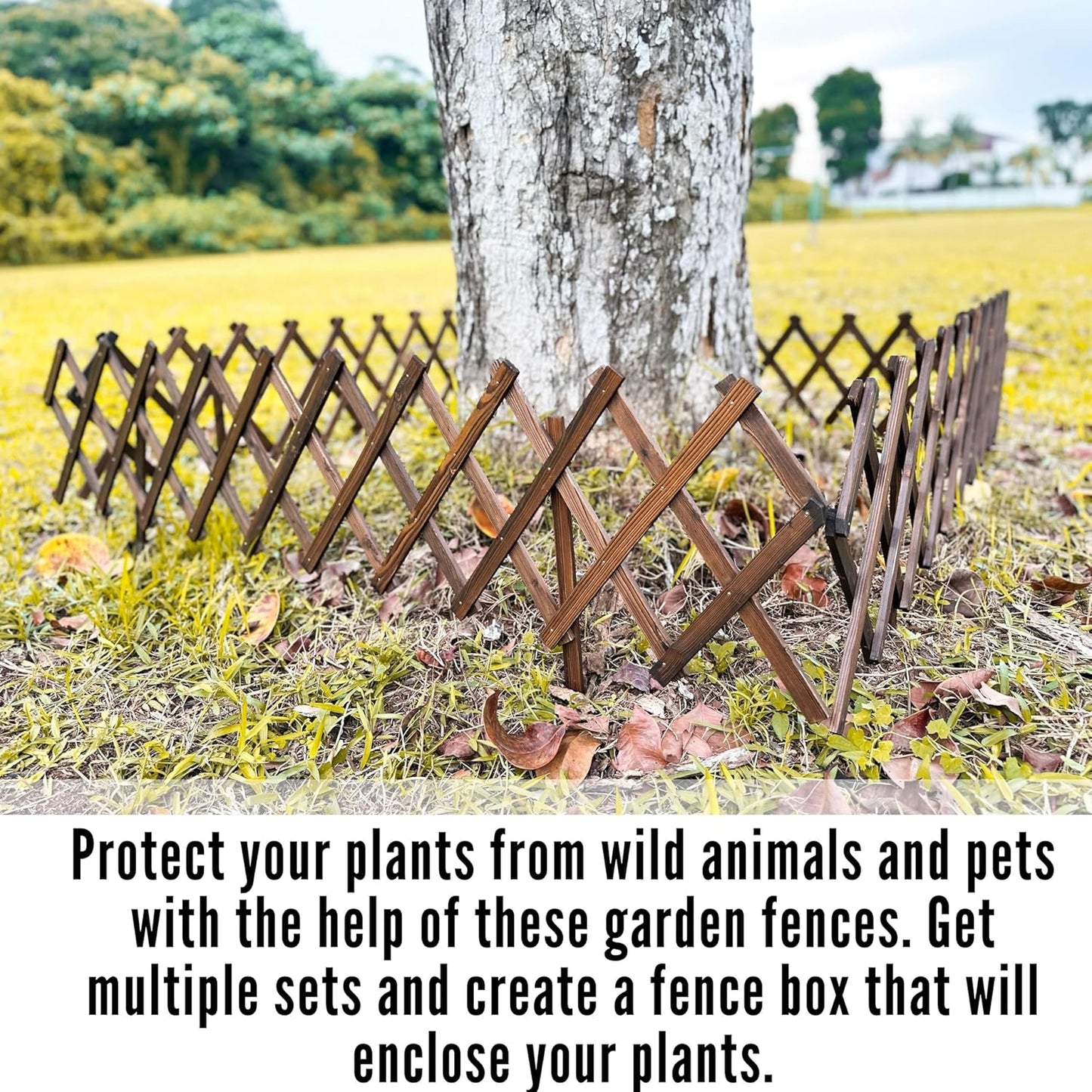 ShopLaLa Garden Fence- 2 Pack, Total 12ft (L) Wooden Lattice Flower Edging for Yard Lawn Landscape Patio Outdoor Decor, Expandable Plant Garden Trellis, Animal Barrier Fence No Dig Panel for Small Dog