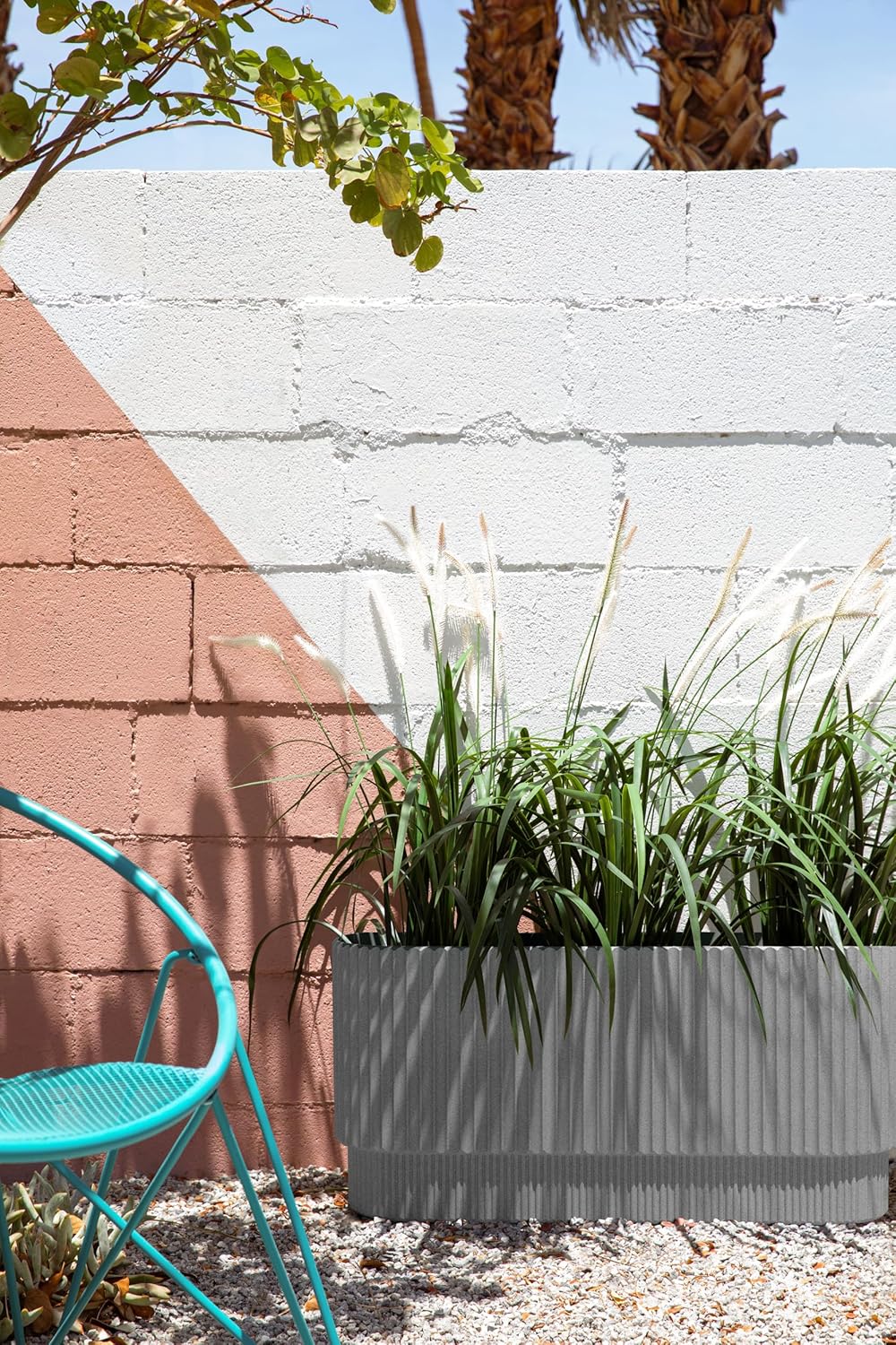 Veradek Demi Series Long Planter for Porch, Patio, Backyard | Durable Plastic-Concrete Material | Modern Décor for Shrubs, Flowers