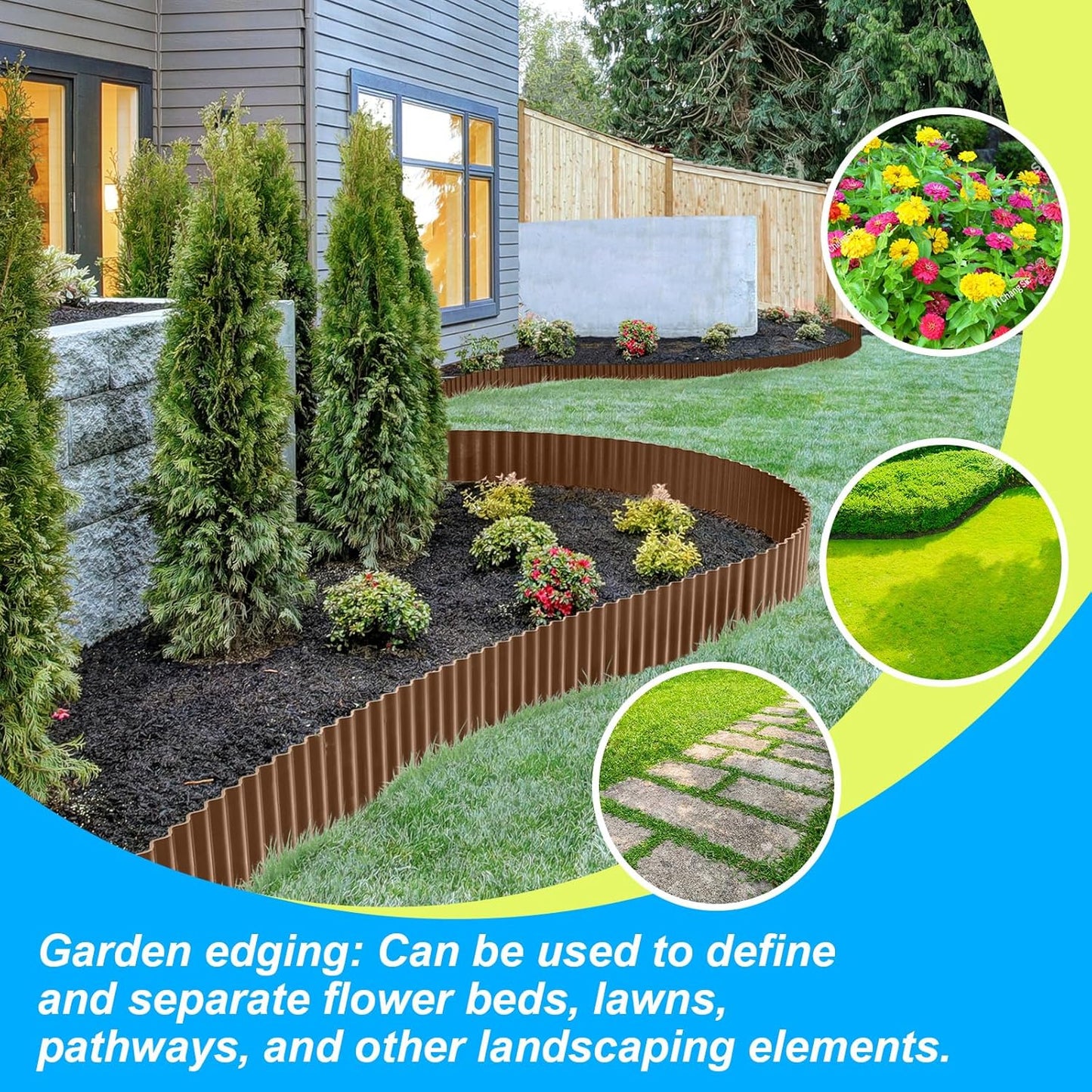 LAVEVE Corrugated Metal Garden Edging 6" x 20Ft, Landscape Edging Border for Lawn, Flower Bed, Garden Fence, Paver Edging (Coffee)