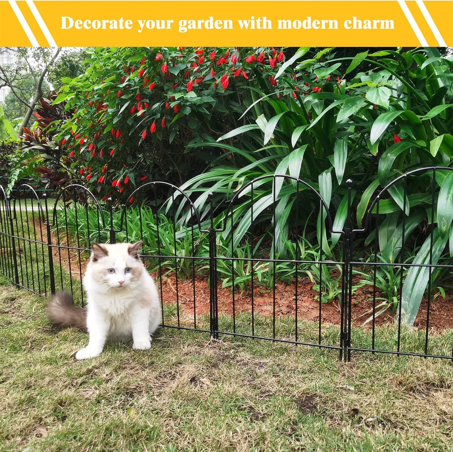 Garden Fence, 22 in(H) x 27.5 ft(L) Arched Rustproof Metal No Dig Fence Garden Fence Border,Ground Stake Animal Barrier Fence for Rabbit Dog, Outdoor Landscape Decor for Yard & Patio,25 Pack