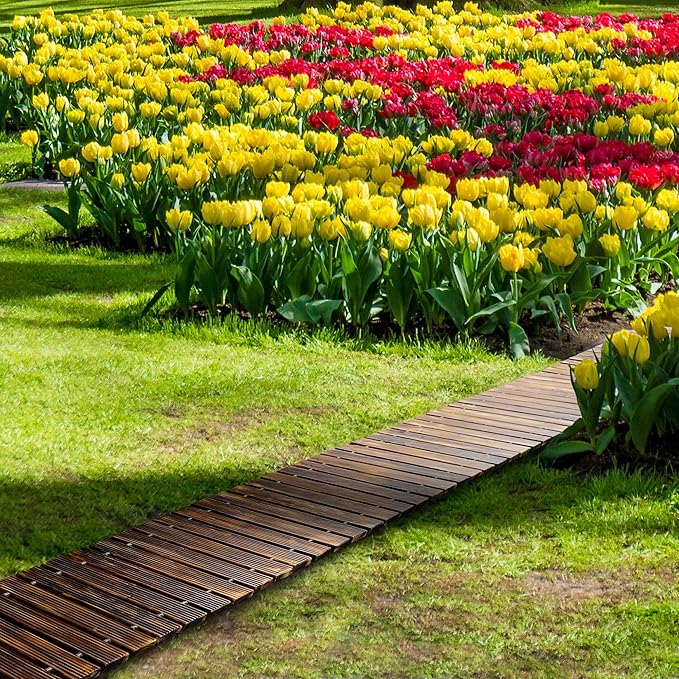 RELIANCER 12' Wooden Garden Pathway,Outdoor Roll Out Cedar Straight Walkway,Patio Path Decorative Garden Boardwalk Walkways,Weather-Resistant Roll Up Beach Wood Road Floor,Wedding Party Pathwaysc