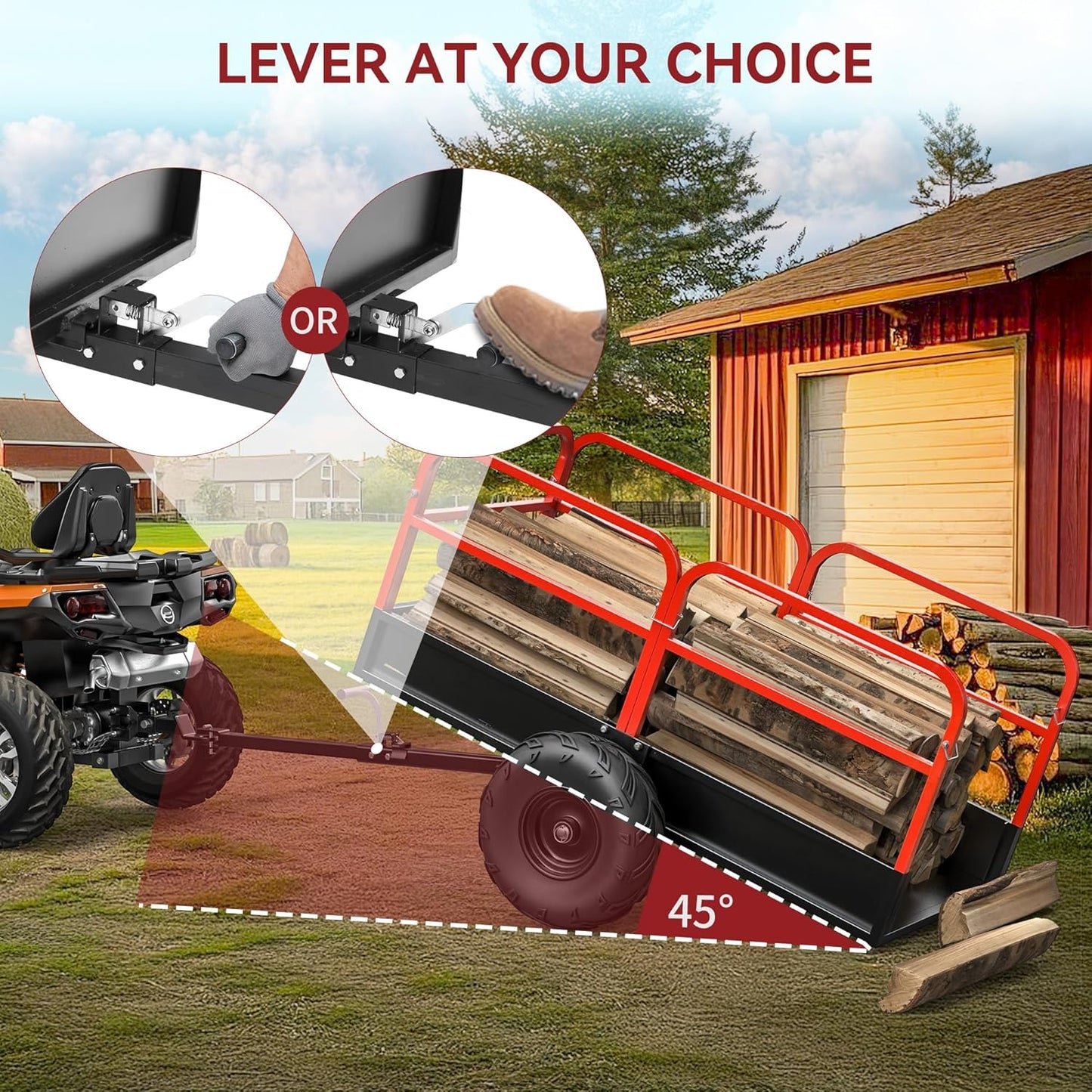 YITAMOTOR 1500lbs ATV Trailer Dump Cart Tow Behind, 15 Cubic Feet, Heavy Duty Yard Garden Trailer Pull Behind Dump Trailer for Lawn Mower Tractor