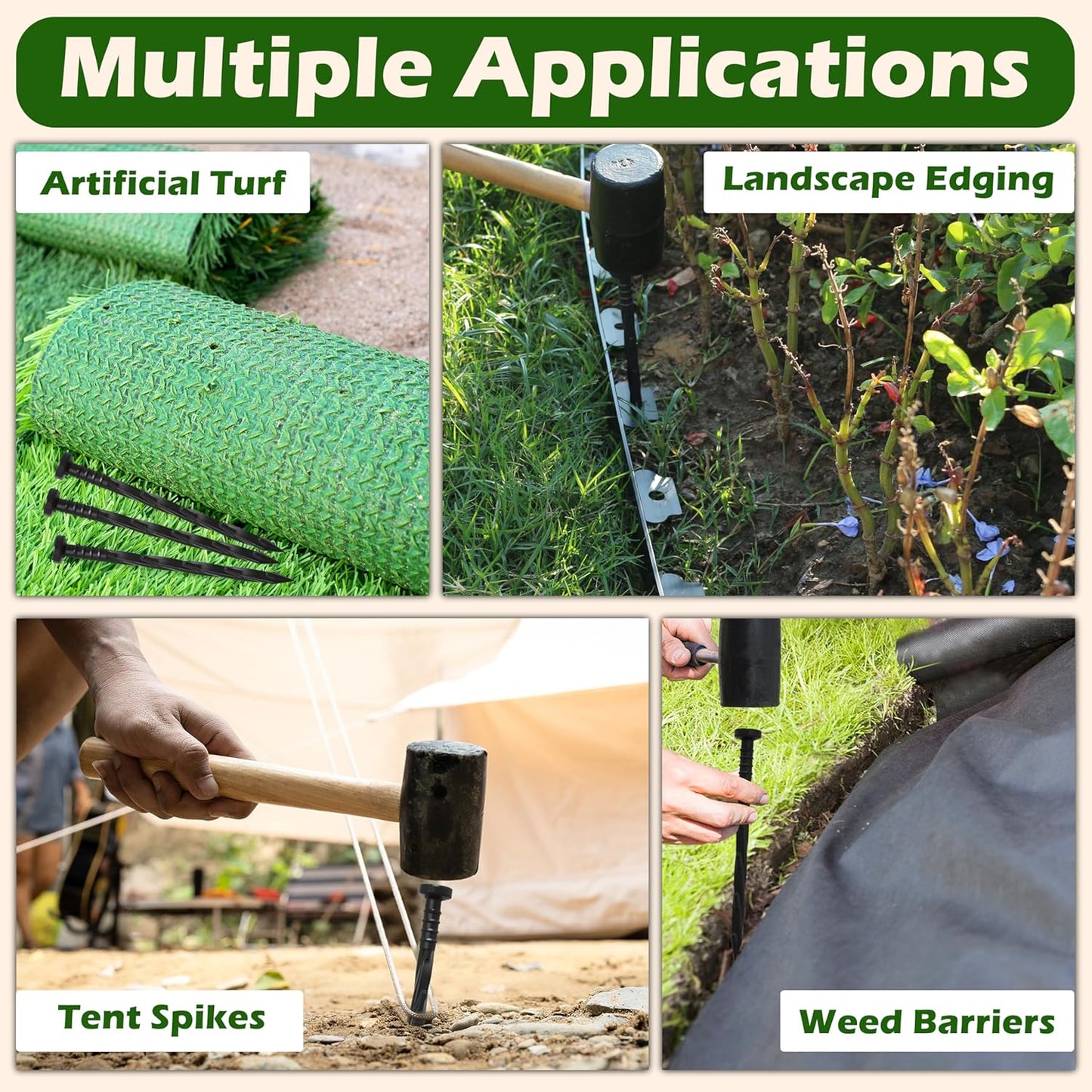 Gardzen 100 pcs Landscape Edging Anchoring Spikes, 6 inches Yard Lawn Paver Edging Stakes for Weed Barrier, Garden Fence, Artificial Turf