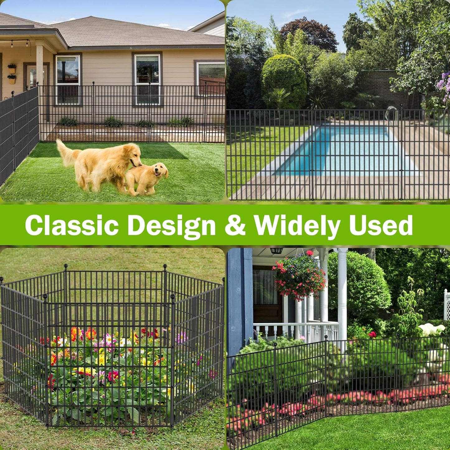 8 Panels No Dig Decorative Outdoor Garden Fence with Gate for Yard, 48 in(H) X 21 ft(L) Animal Barrier Fencing Rustproof Metal Wire Panel Border for Dog, Rabbits, and Patio Temporary Ground Stakes
