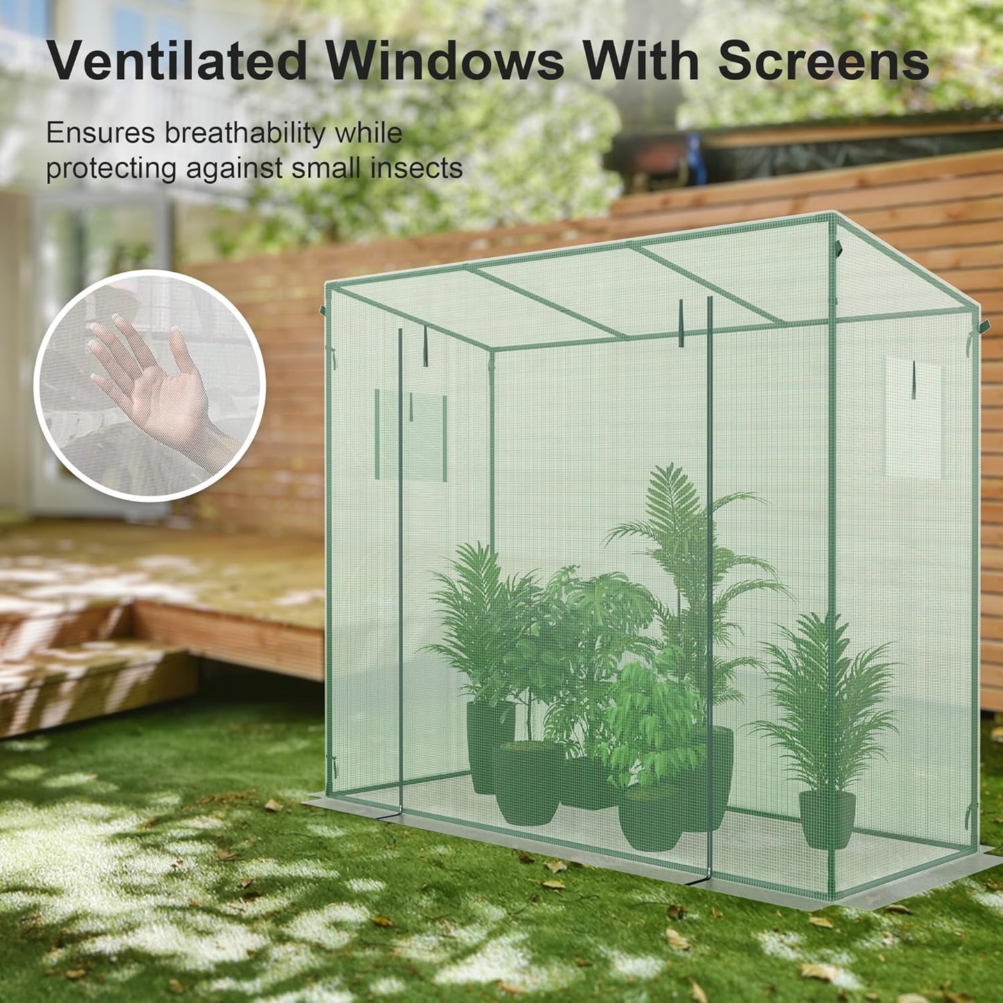Greenhouse, Phonjoroo Lean to Small Greenhouse w/ 2 Side Windows & Zipper Rolling Door Tomato Greenhouses w/ Thicken PE Cover Outdoor Plant House Portable Small Hot House Winter Storage
